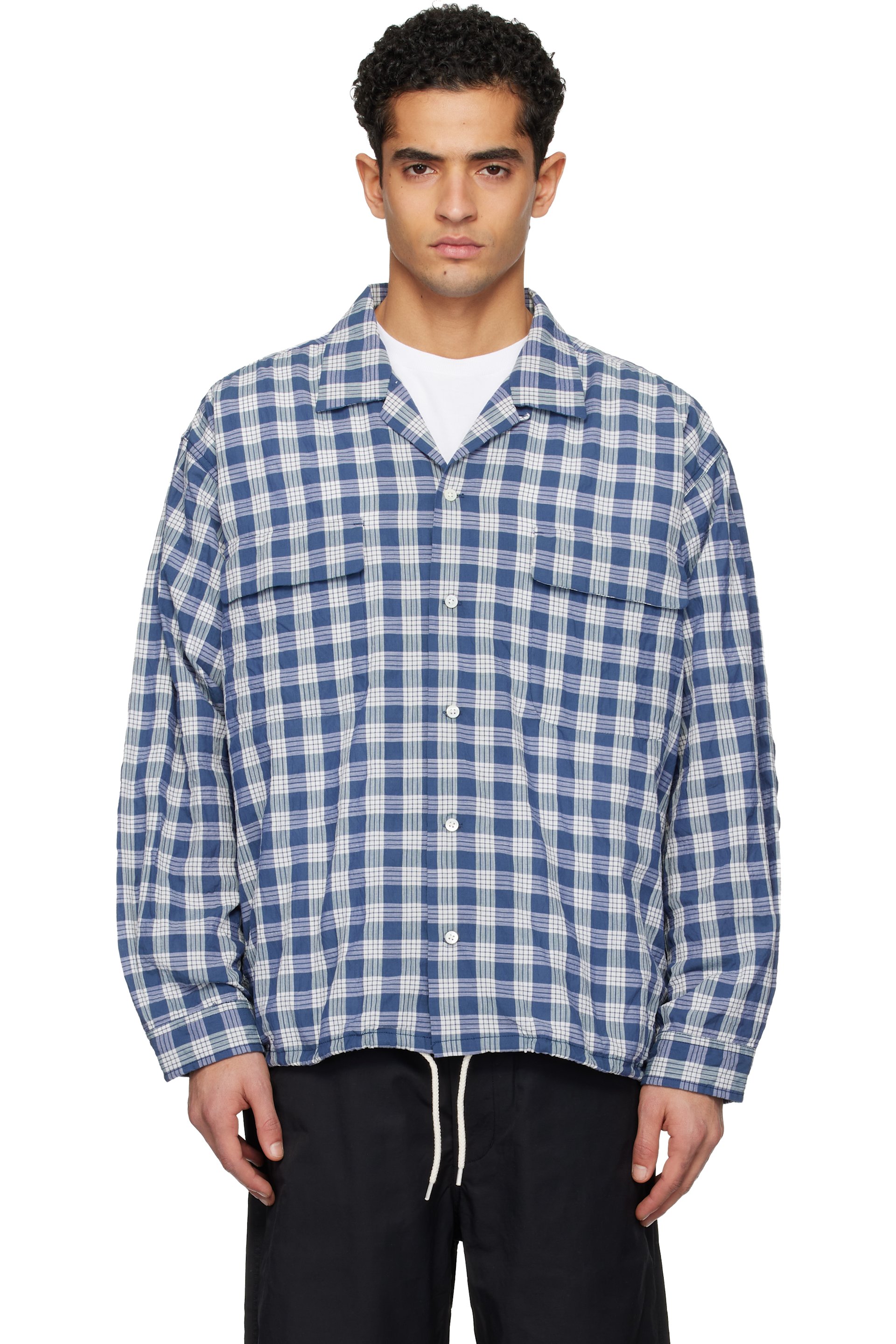 nanamica - Chemise Palaka bleu marine à carreaux - OOAL