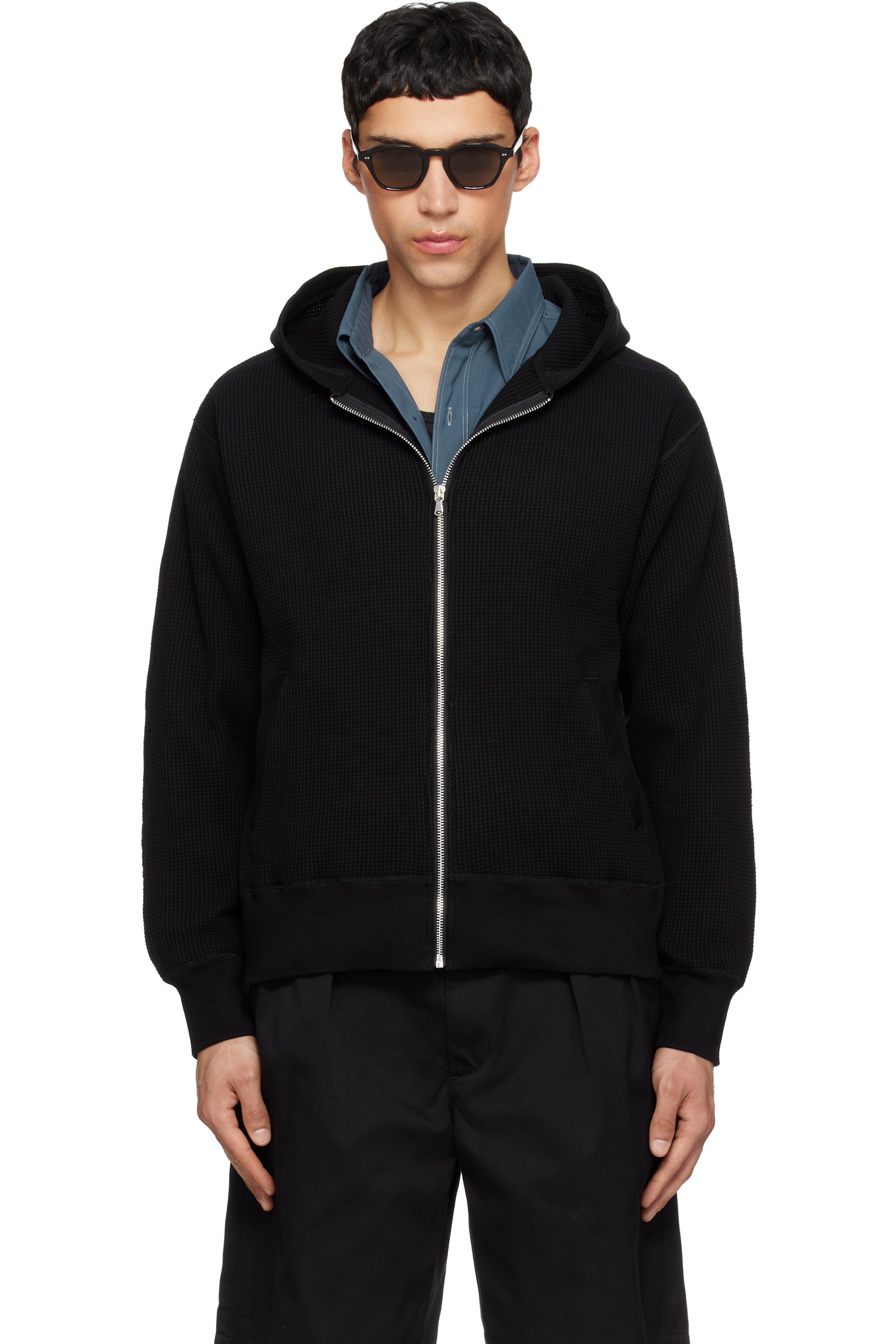 nanamica: Black Zip-Up Thermal Hoodie | SSENSE