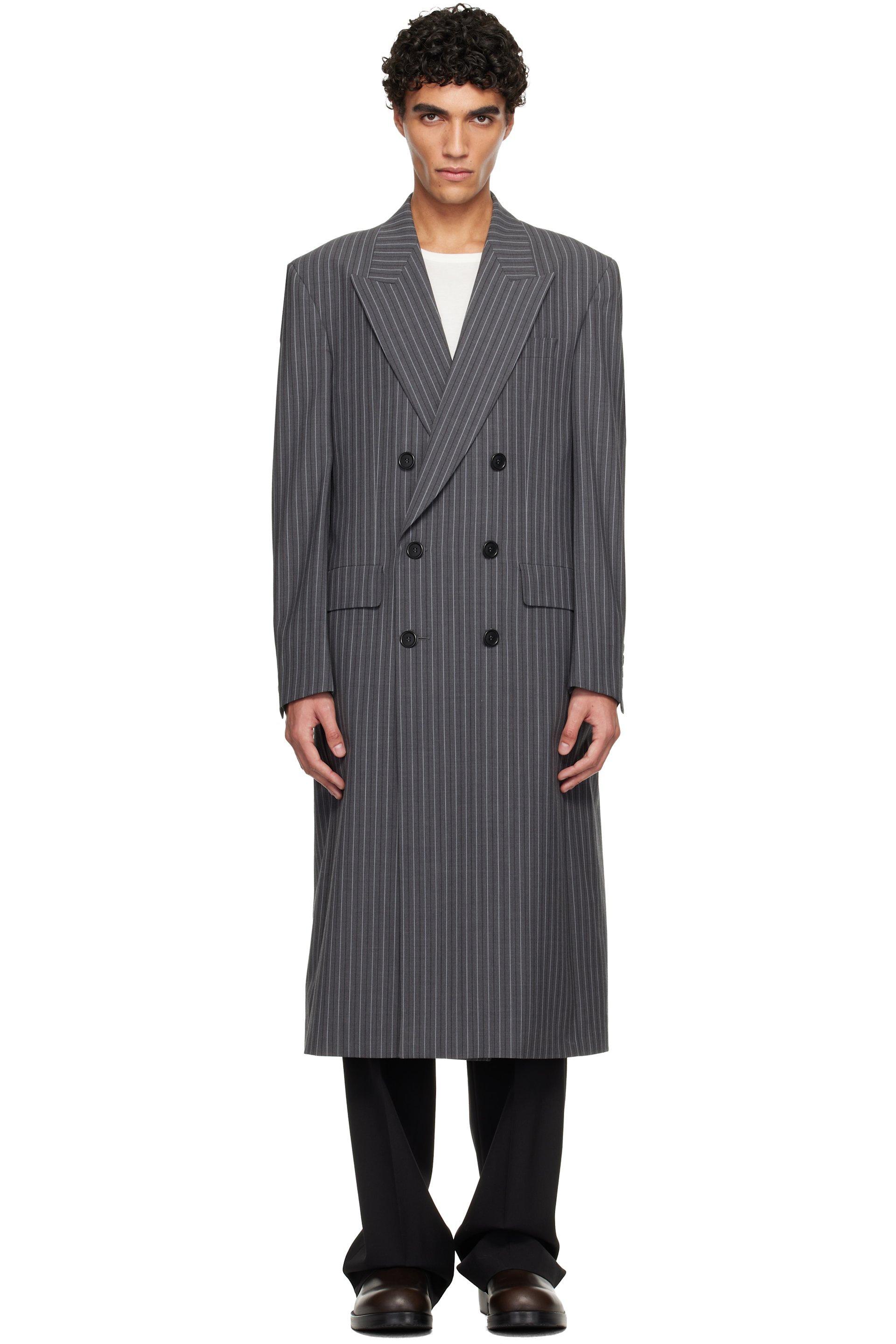 Sunflower: Gray DB Coat | SSENSE