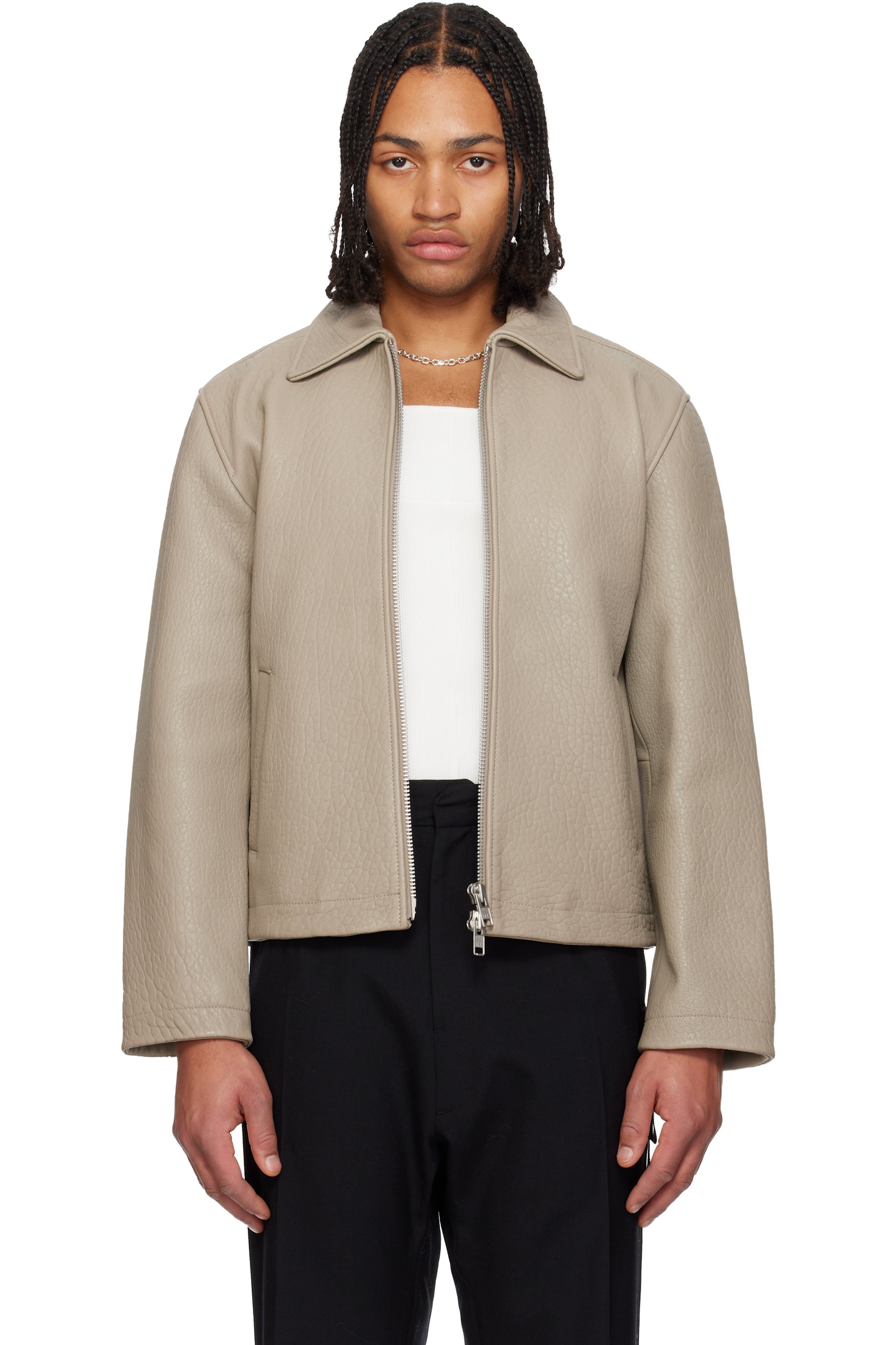Sunflower - Taupe Short Leather Jacket