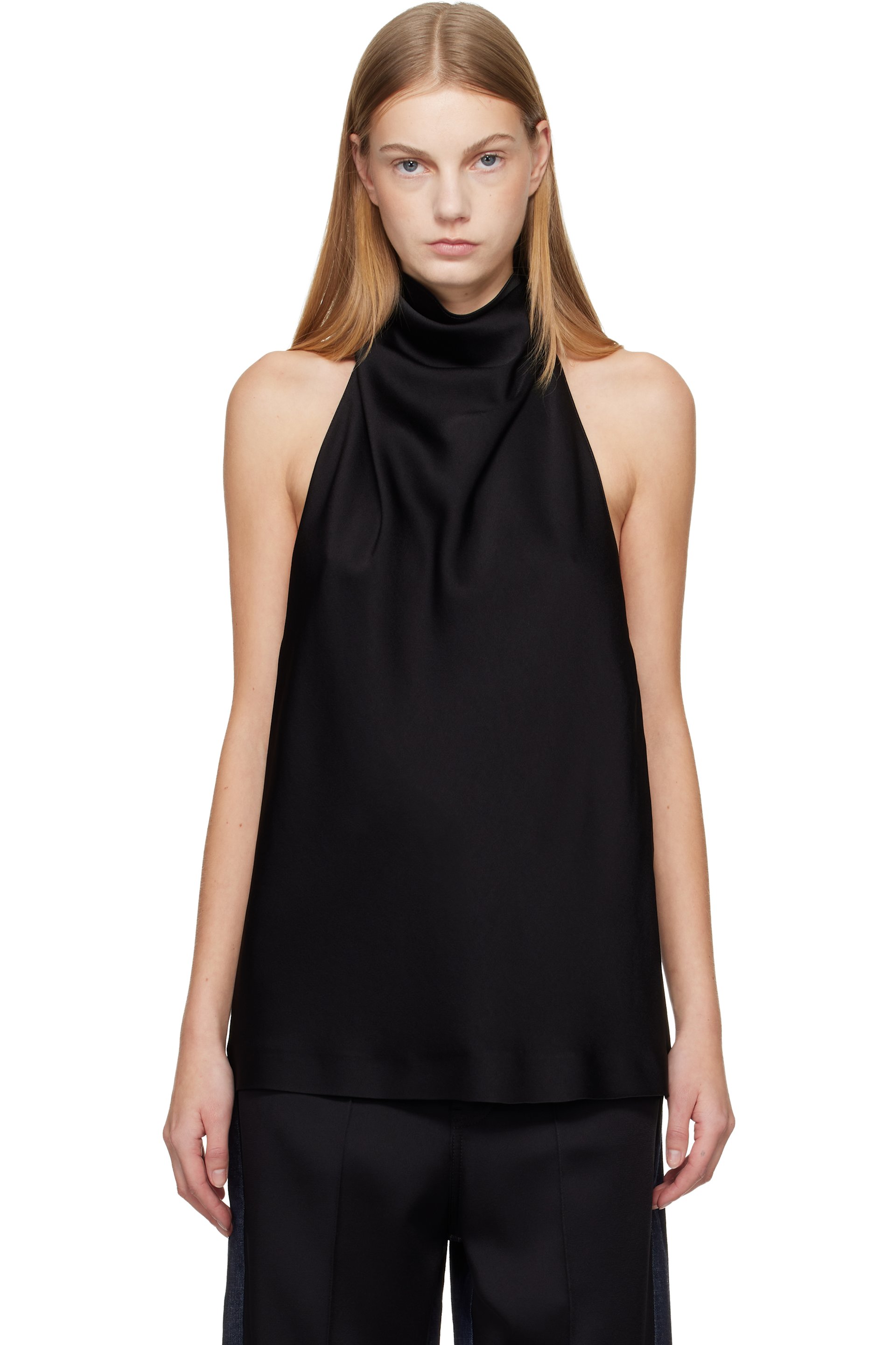 Stella McCartney - Haut noir en satin à corsage bain de soleil