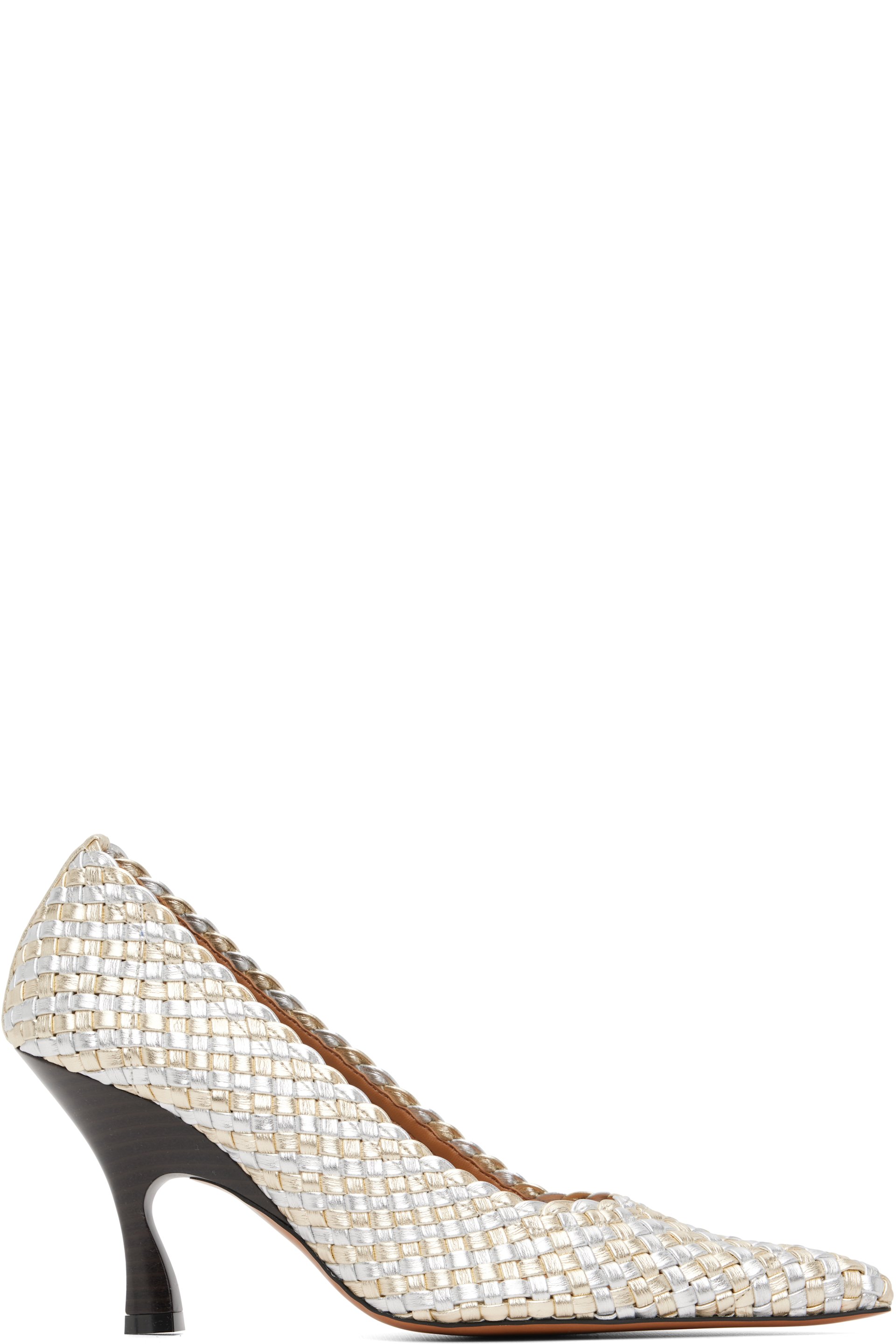 Stella McCartney - Chaussures à talon Elsa argenté et doré en natté