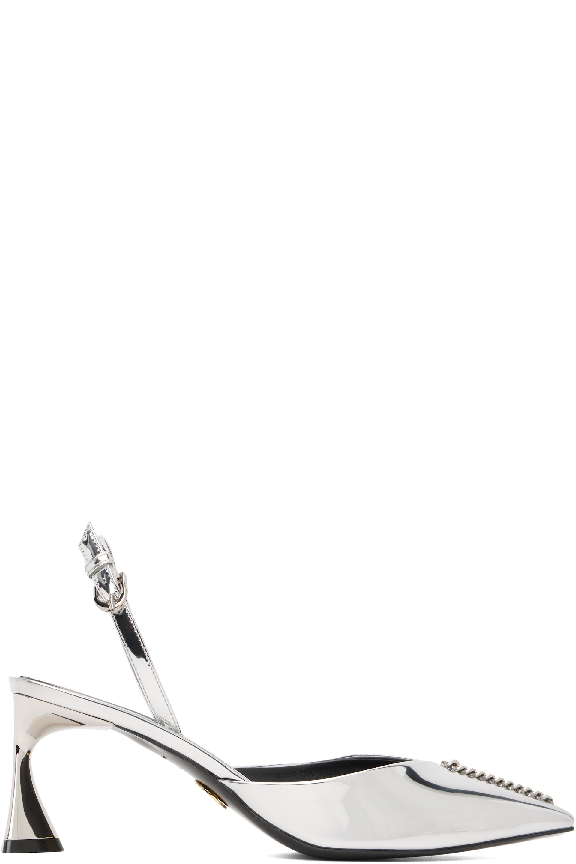 Stella McCartney - Chaussures à talon Elsa argentées en cuir verni à bride arrière