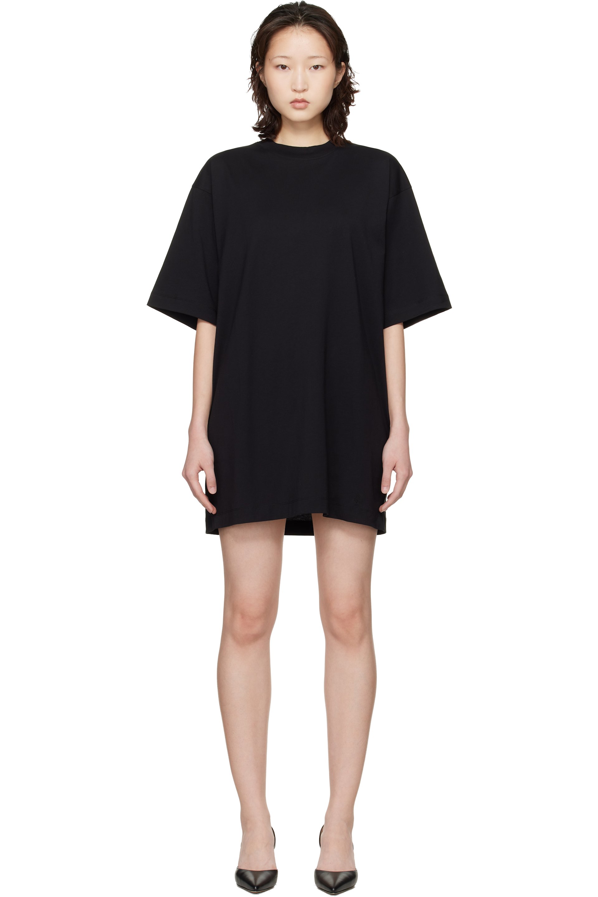 Loulou de Saison - Robe t-shirt midi Ayaz noire à logo