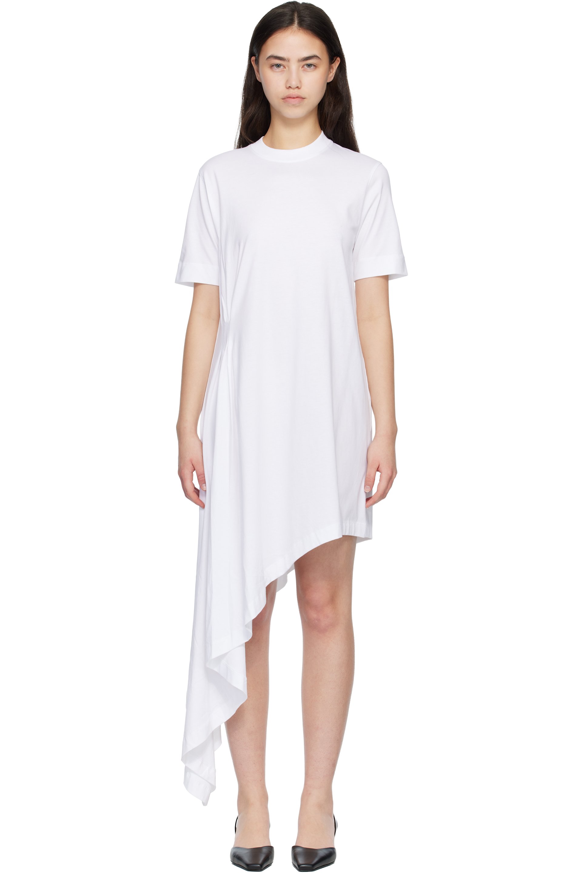 Loulou de Saison - Robe t-shirt midi asymétrique IGARI blanche