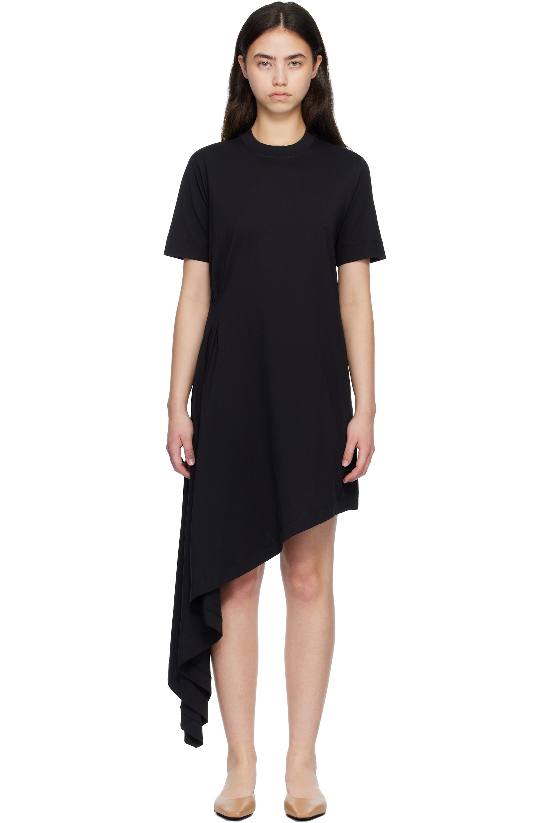 Loulou de Saison - Robe t-shirt midi asymétrique IGARI noire