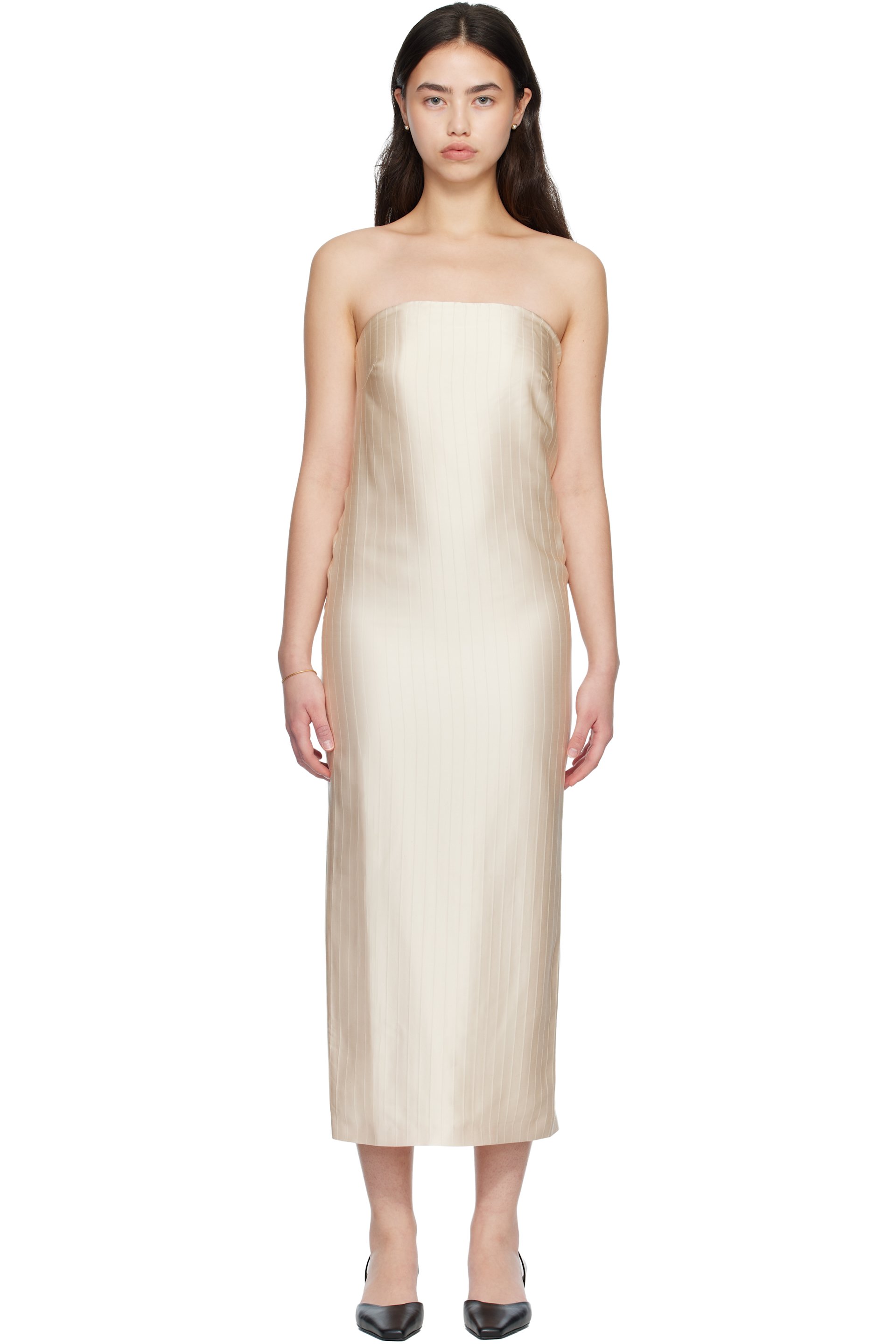Loulou de Saison - Robe midi GIULIA beige à bustier