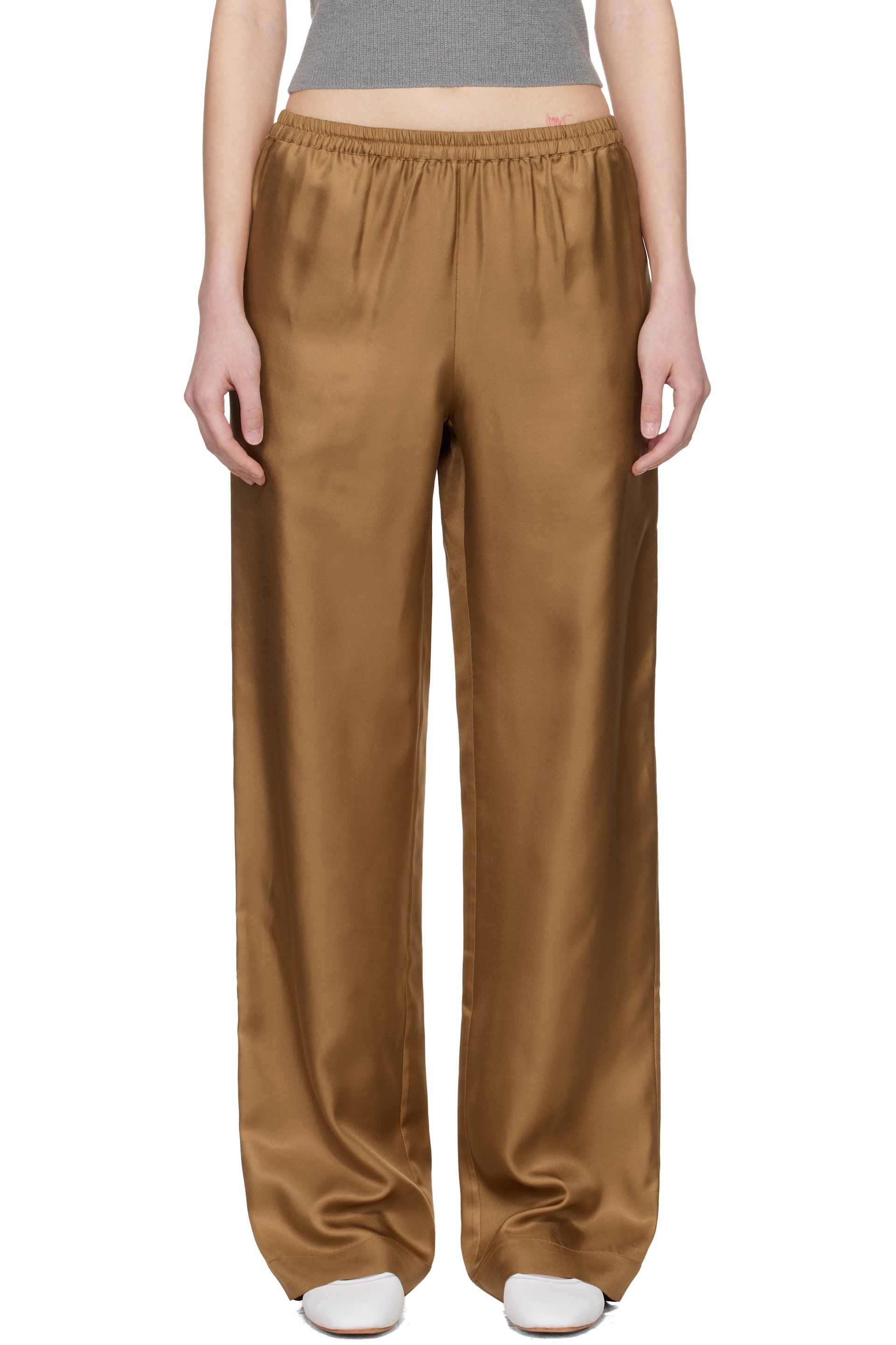 Loulou de Saison - Pantalon Alera brun en sergé de soie