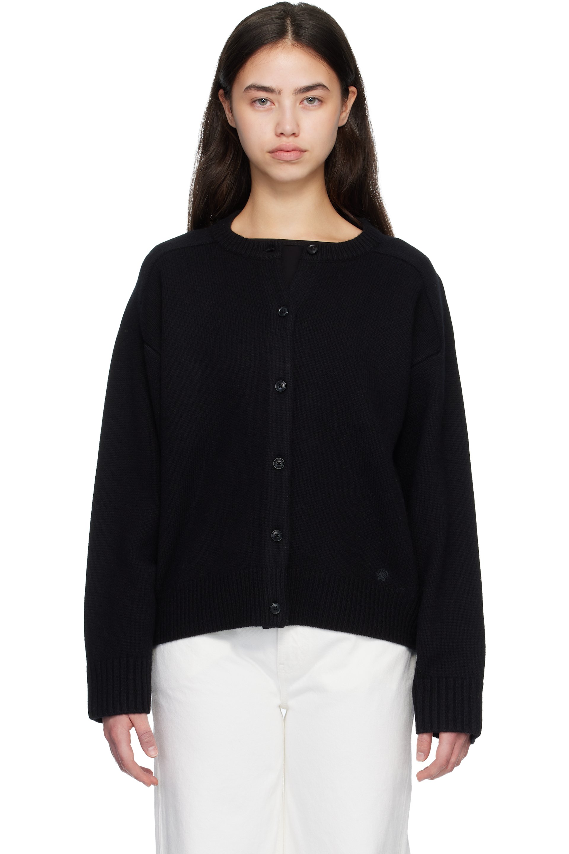 Loulou de Saison - Cardigan AIDAR noir en laine et cachemire à logo