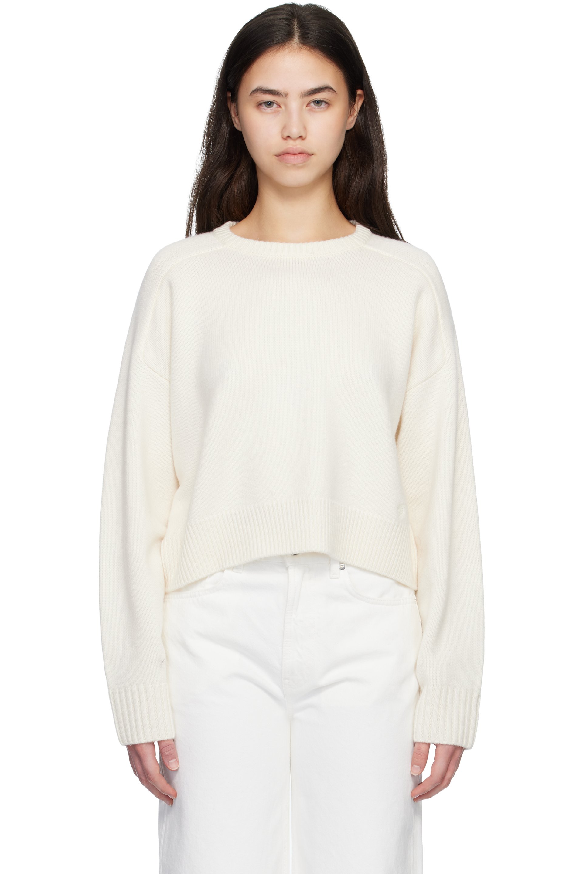 Loulou de Saison - Pull écourté BRUZZI blanc cassé à logo