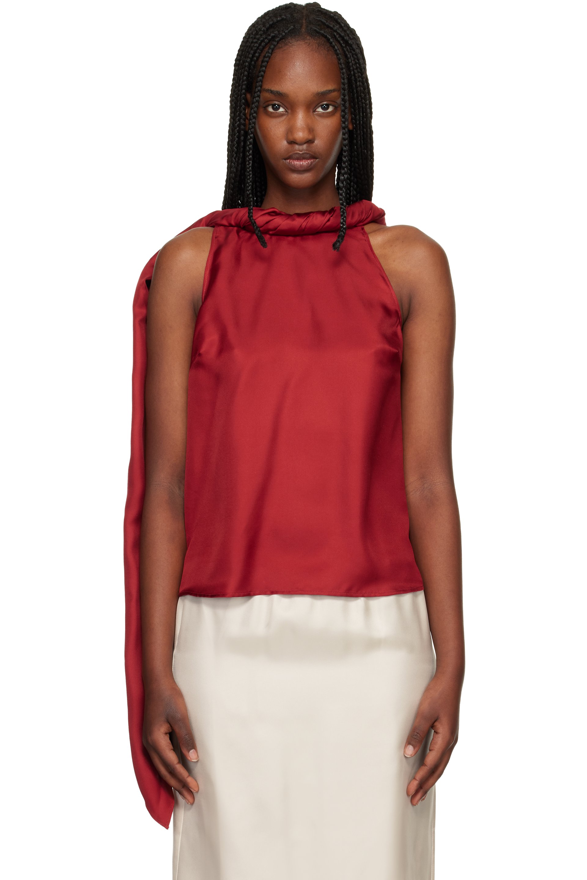 Loulou de Saison - Orange Wilma Twisted Collar Blouse