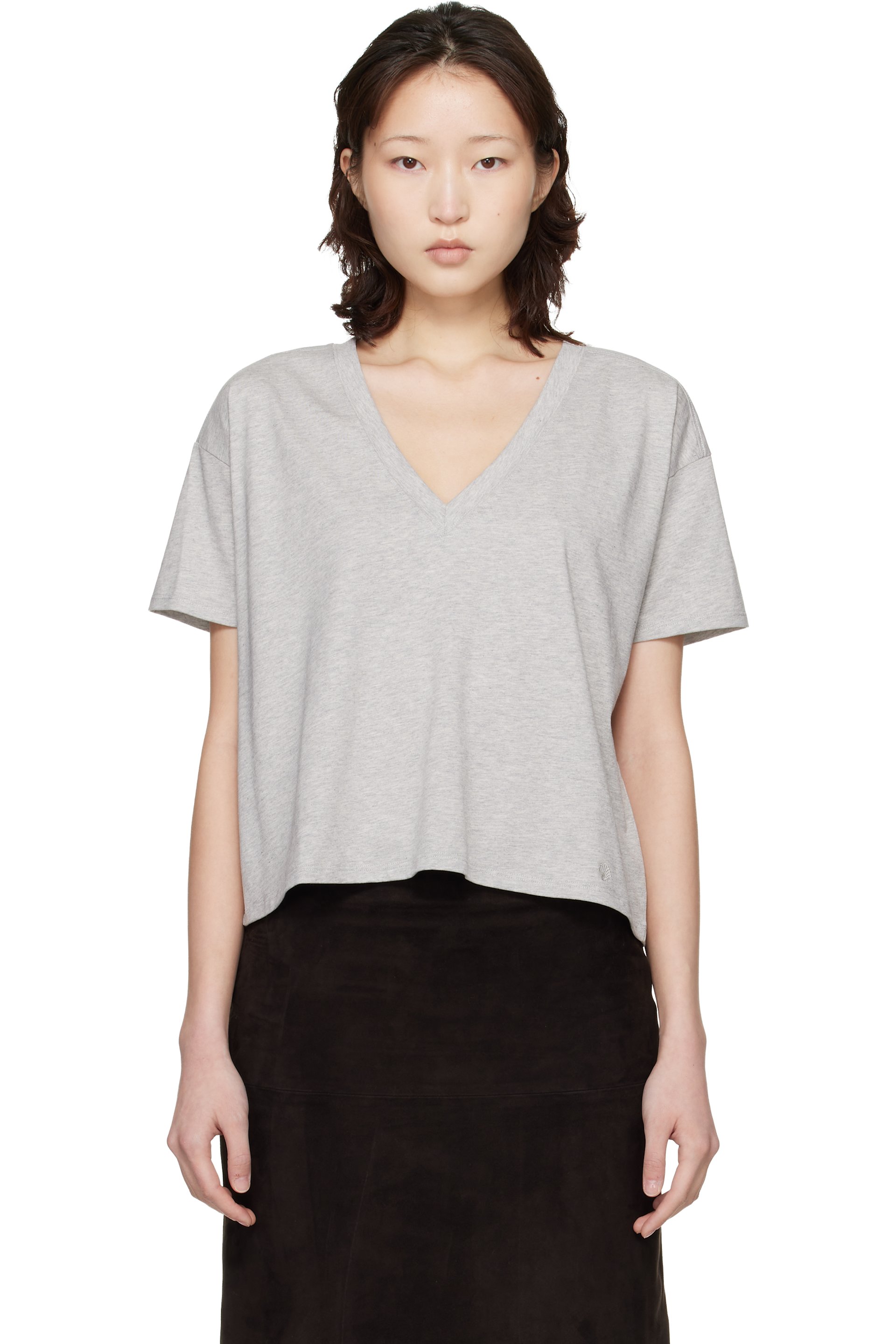 Loulou de Saison - T-shirt Faaa gris à logo et à col en V