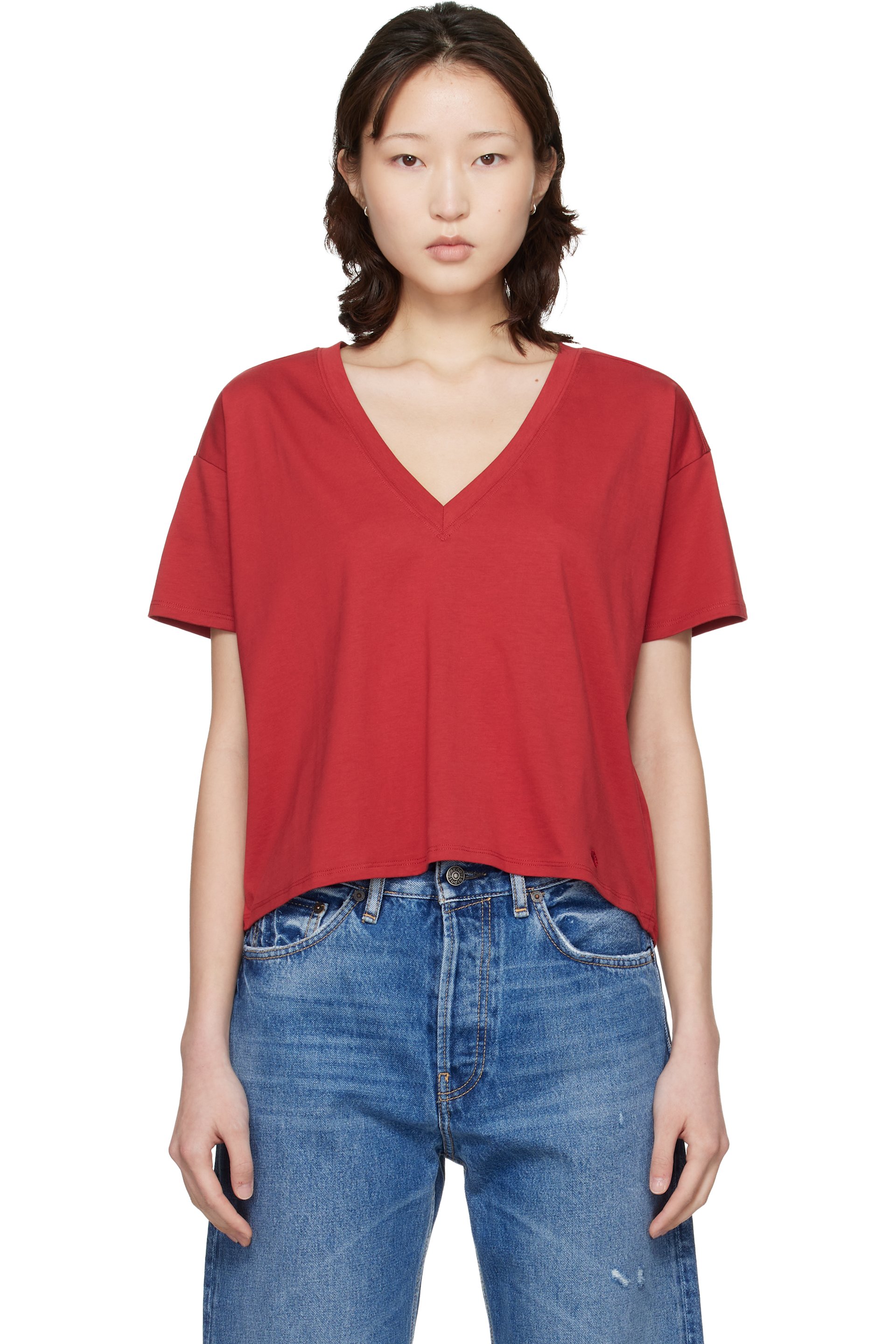 Loulou de Saison - T-shirt Faaa rouge à logo et à col en V