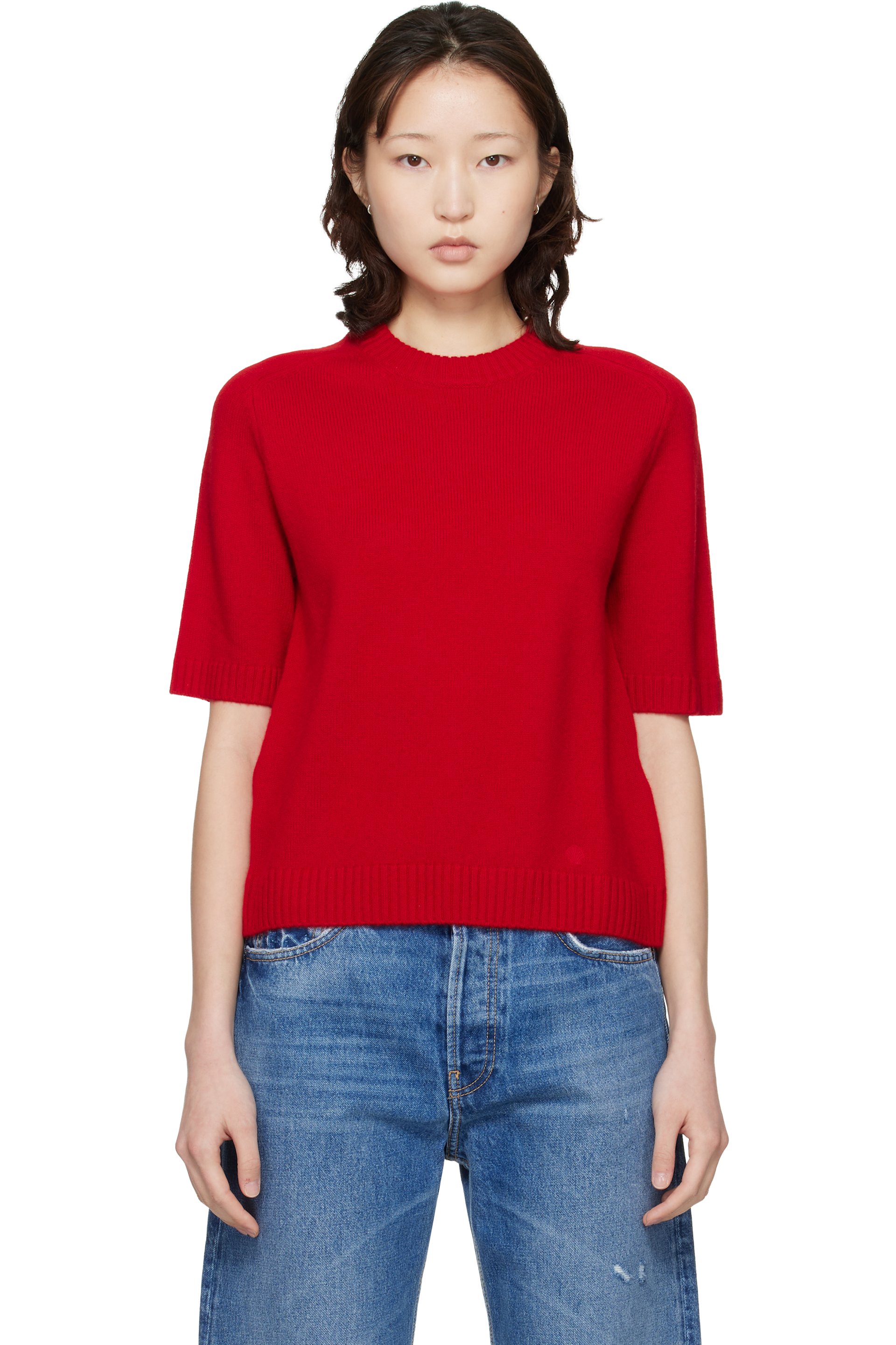 Loulou de Saison - Pull à manches courtes Dara rouge en cachemire