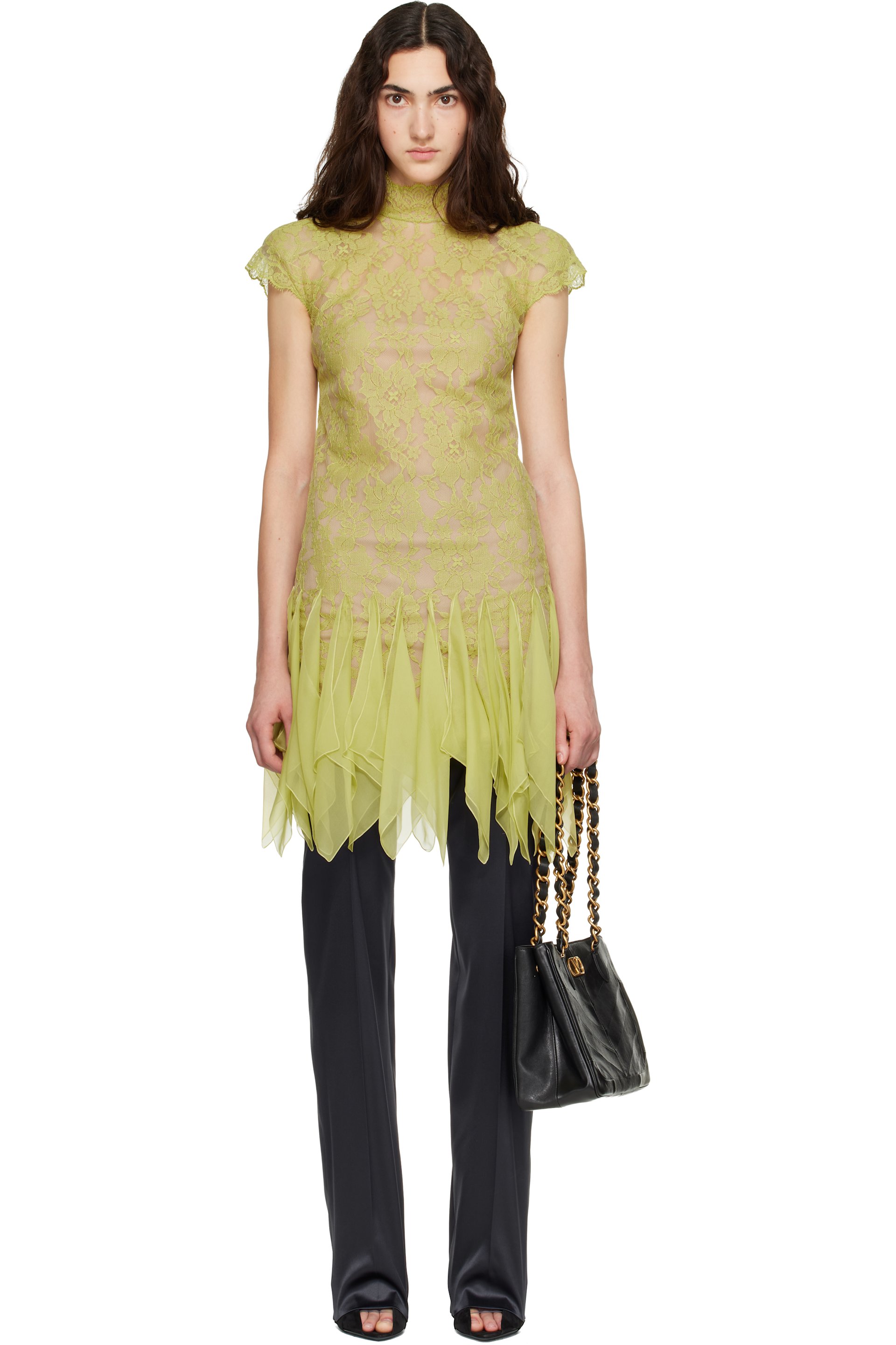 Valentino - Robe courte verte en dentelle