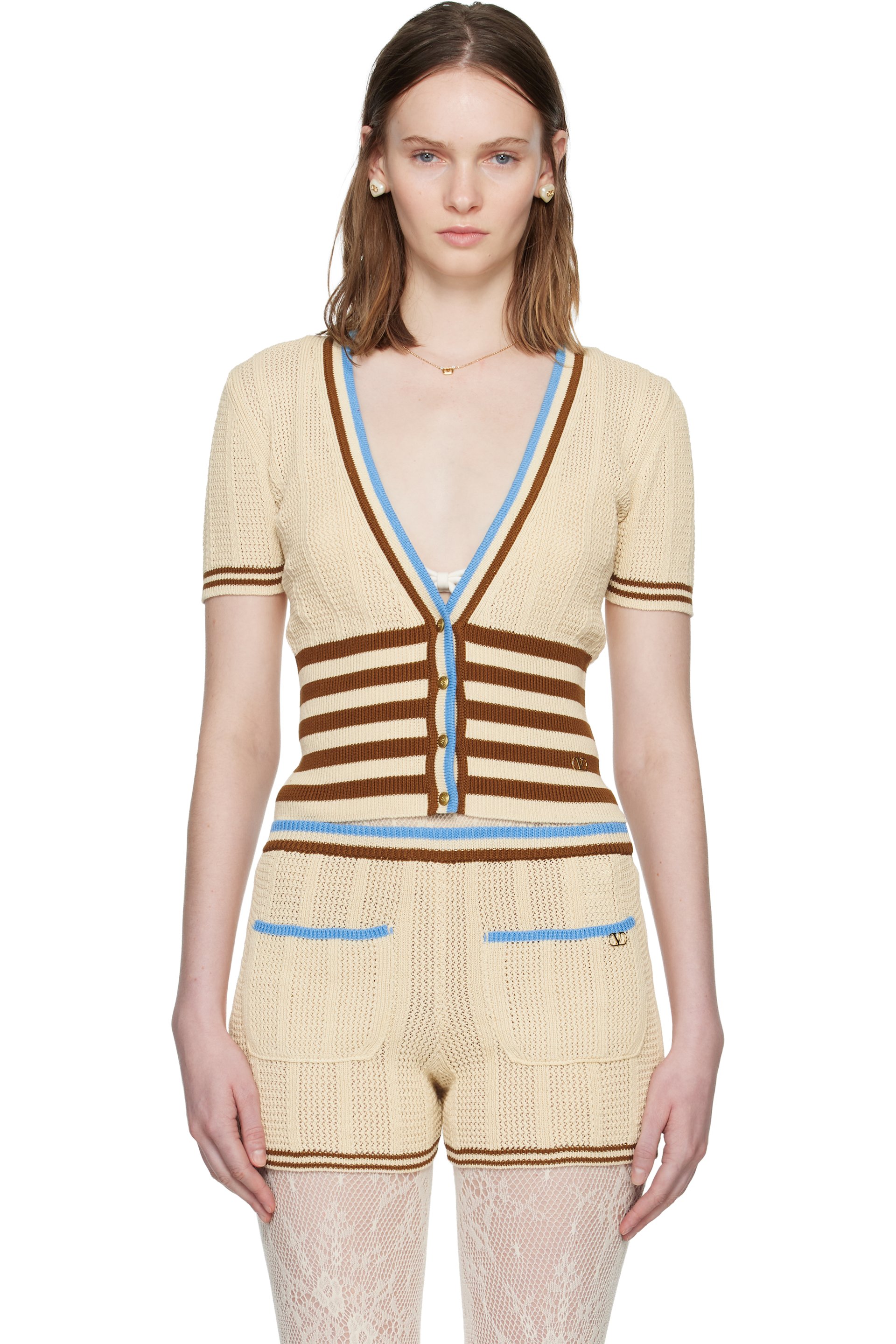 Valentino - Cardigan beige en coton
