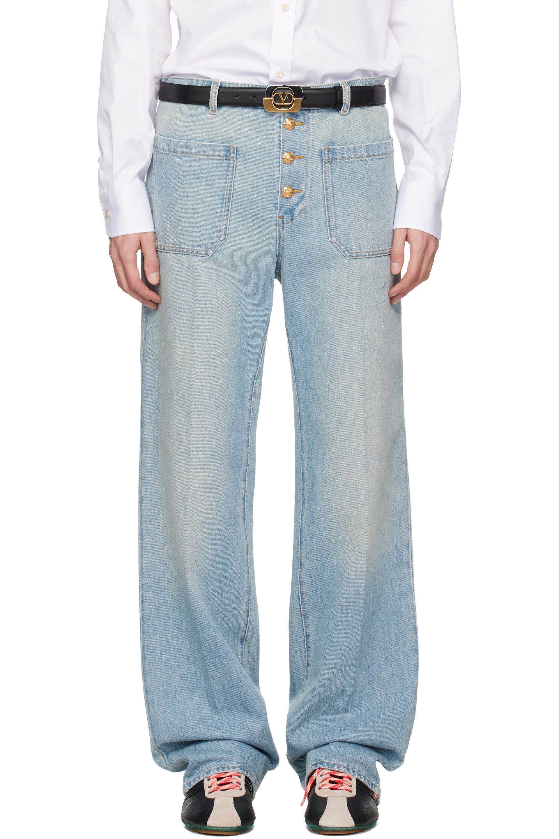 Valentino - Blue Straight-Leg Creased Jeans