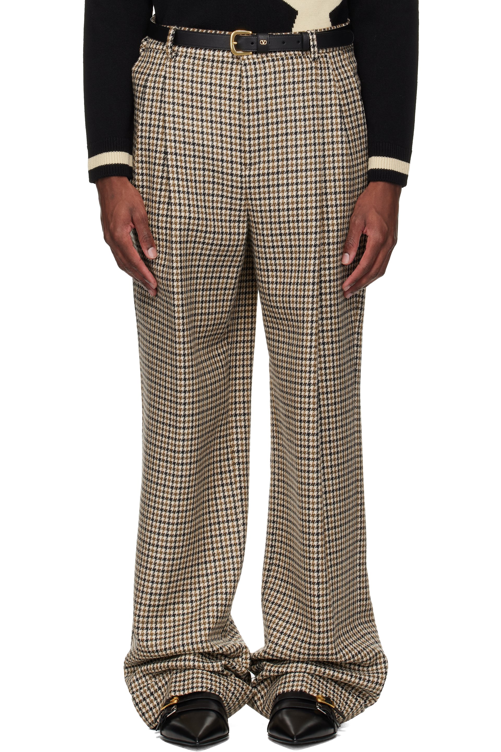 Valentino - Beige Houndstooth Wool Trousers