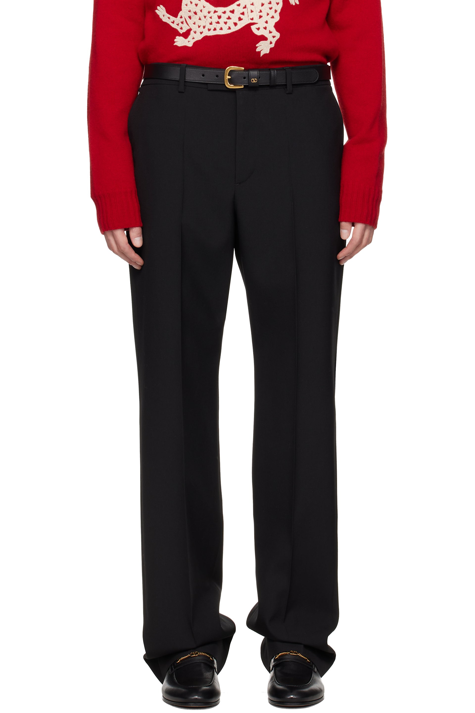 Valentino - Black Creased Virgin Wool Trousers