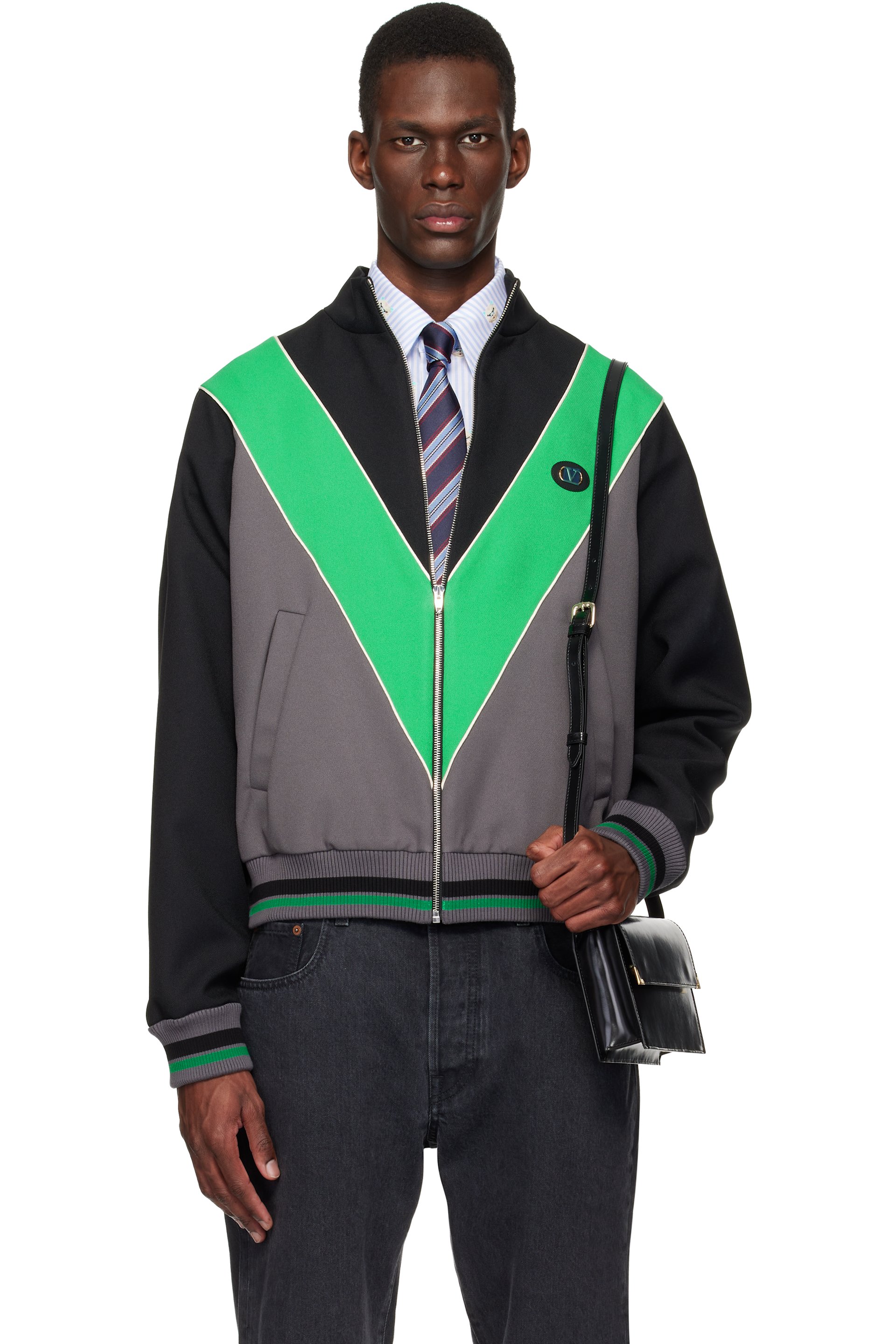 Valentino - Black & Green Inlaid V Track Jacket
