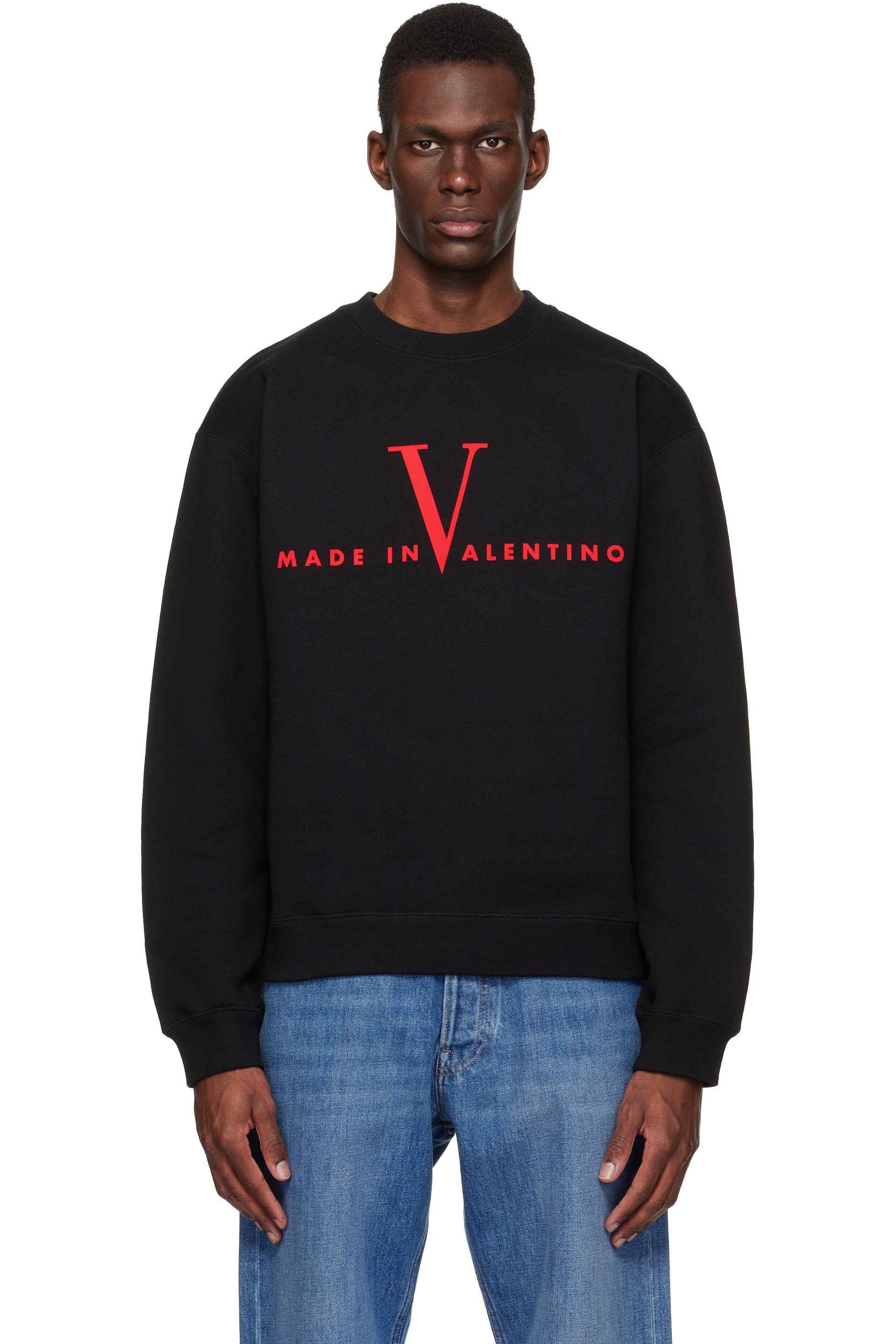 Valentino - Black Cotton 'Made in Valentino' Print Sweatshirt