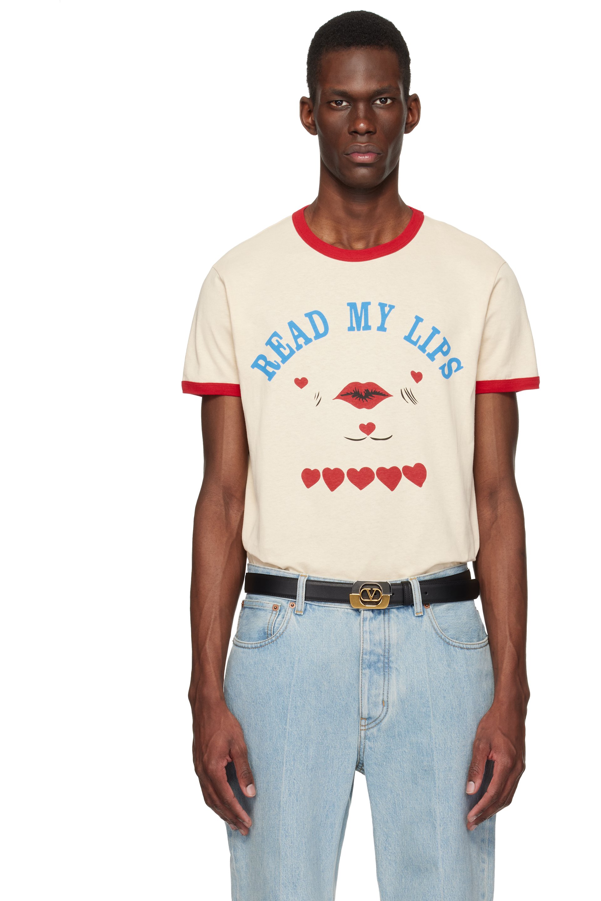 Valentino - Off-White Cotton 'Read My Lips' Print T-shirt