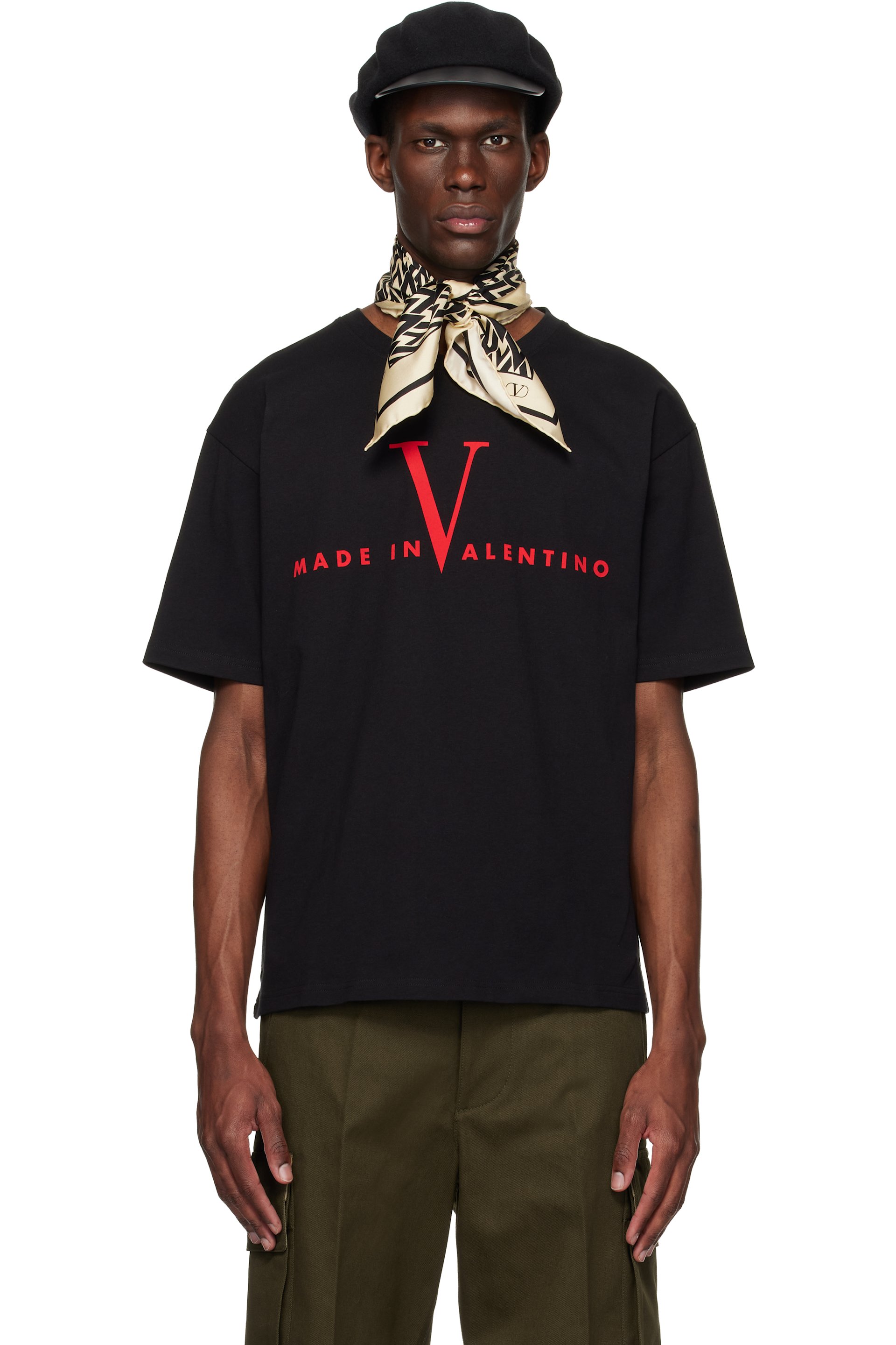 Valentino - Black Cotton 'Made in Valentino' Print T-shirt