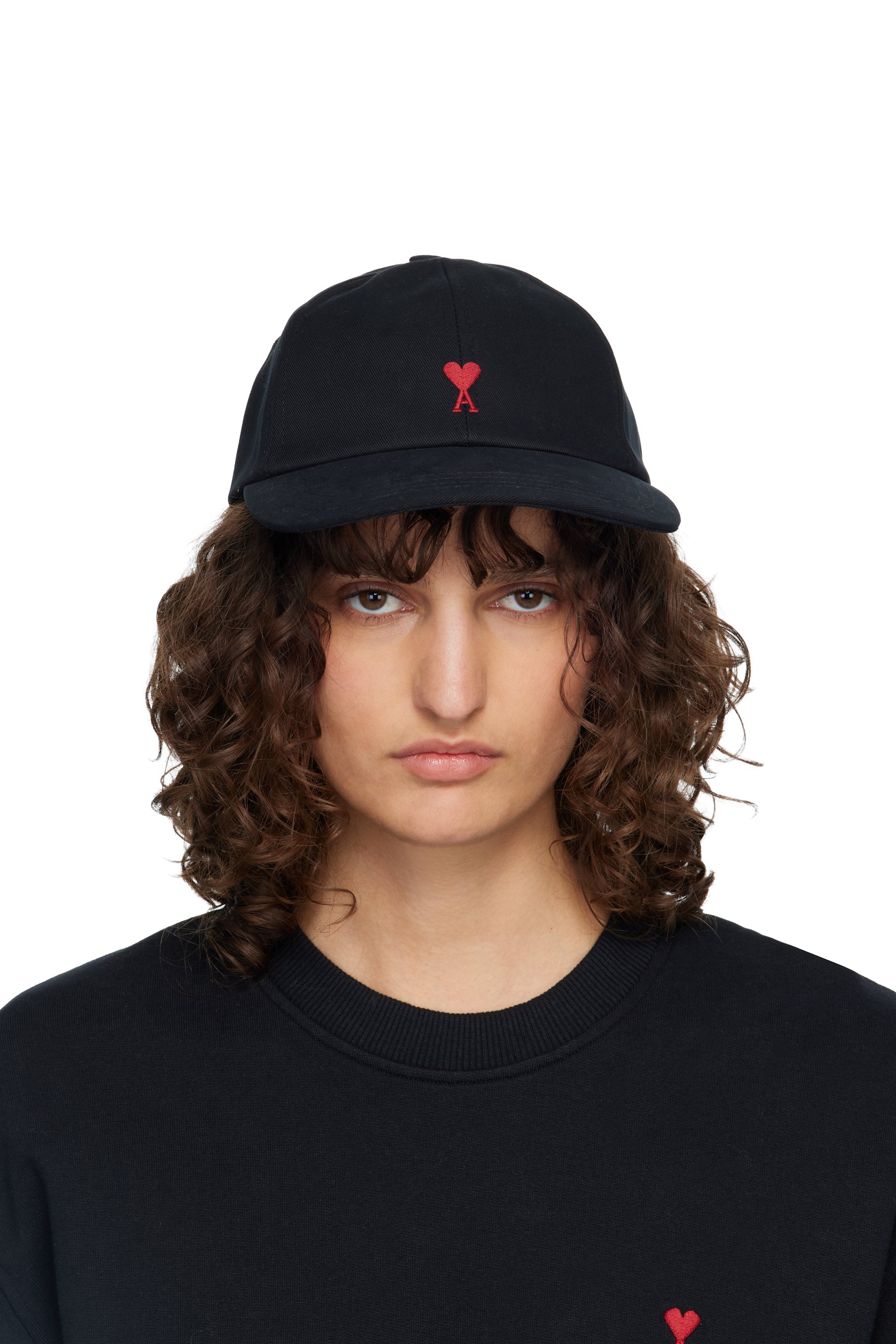 AMI Paris - Black Cotton Ami de Coeur Embroidery Cap