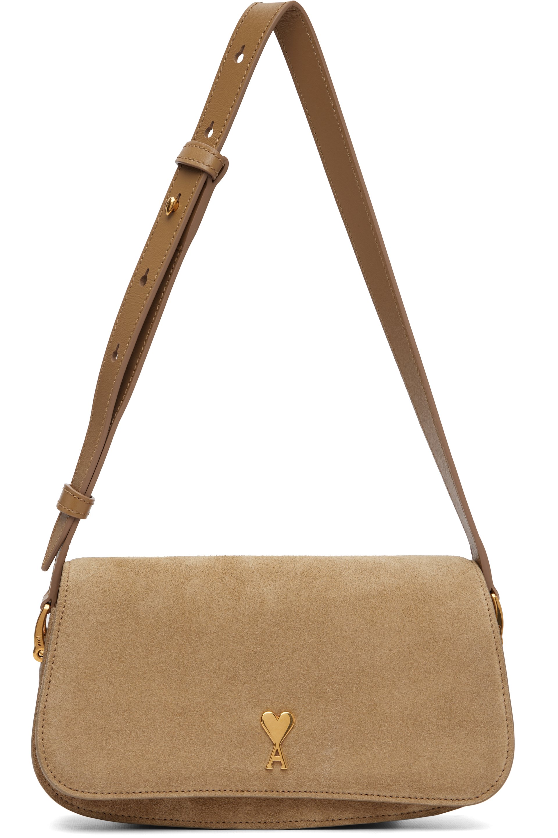 ami paris正規品♡ベージュ foodie AMI Paris: Beige Calfskin Leather Paris Paris Shoulder Bag | SSENSE