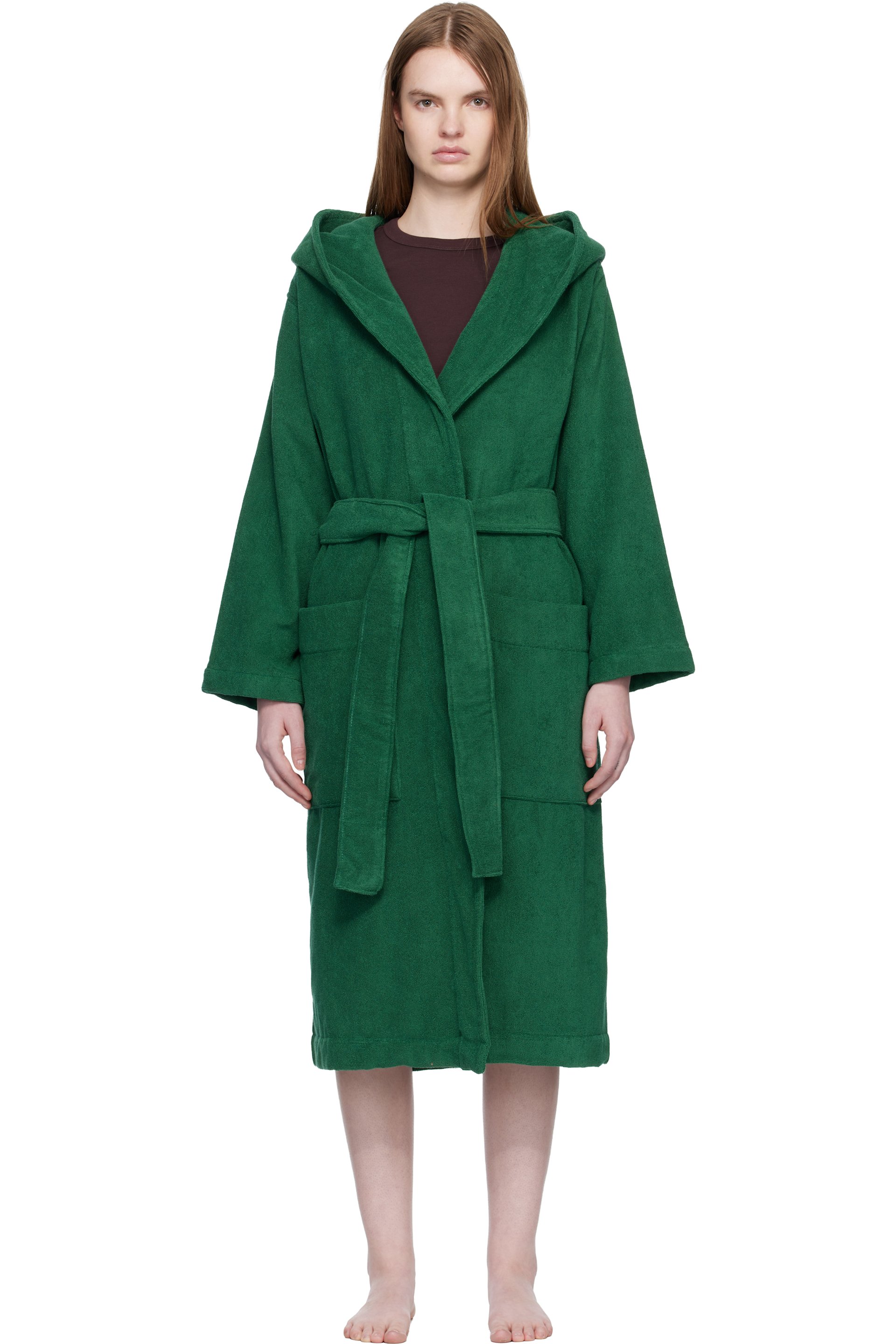 Tekla - Green Terry Hooded Bathrobe