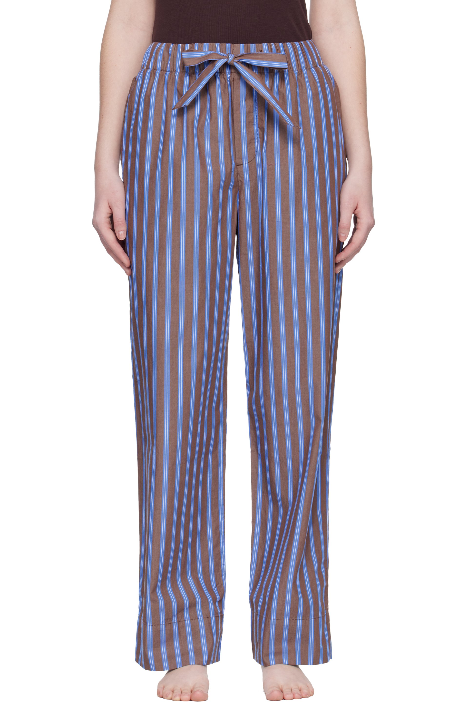 Tekla - Brown & Blue Poplin Pyjama Pants