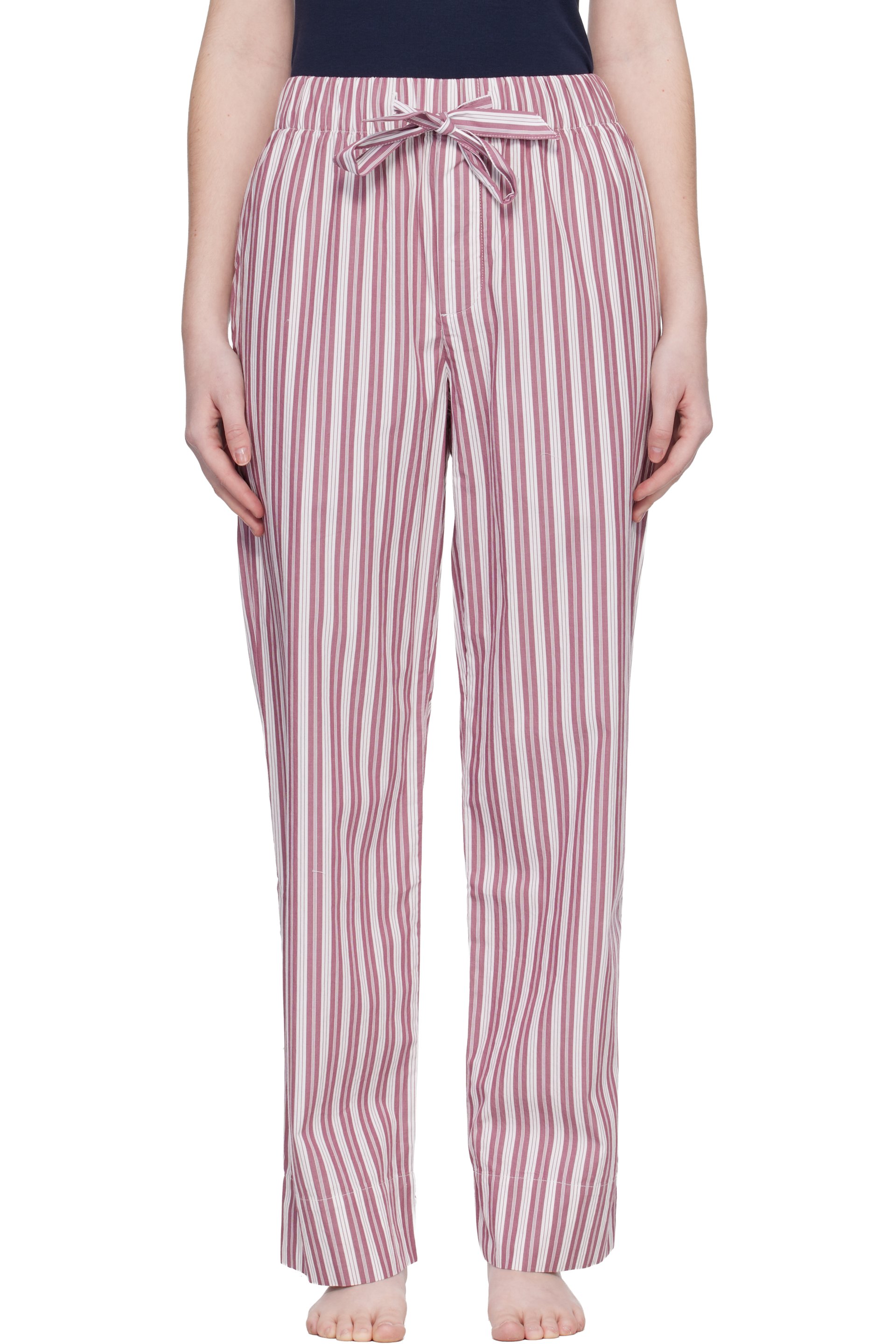 Tekla - Pink & Off-White Poplin Pyjama Pants