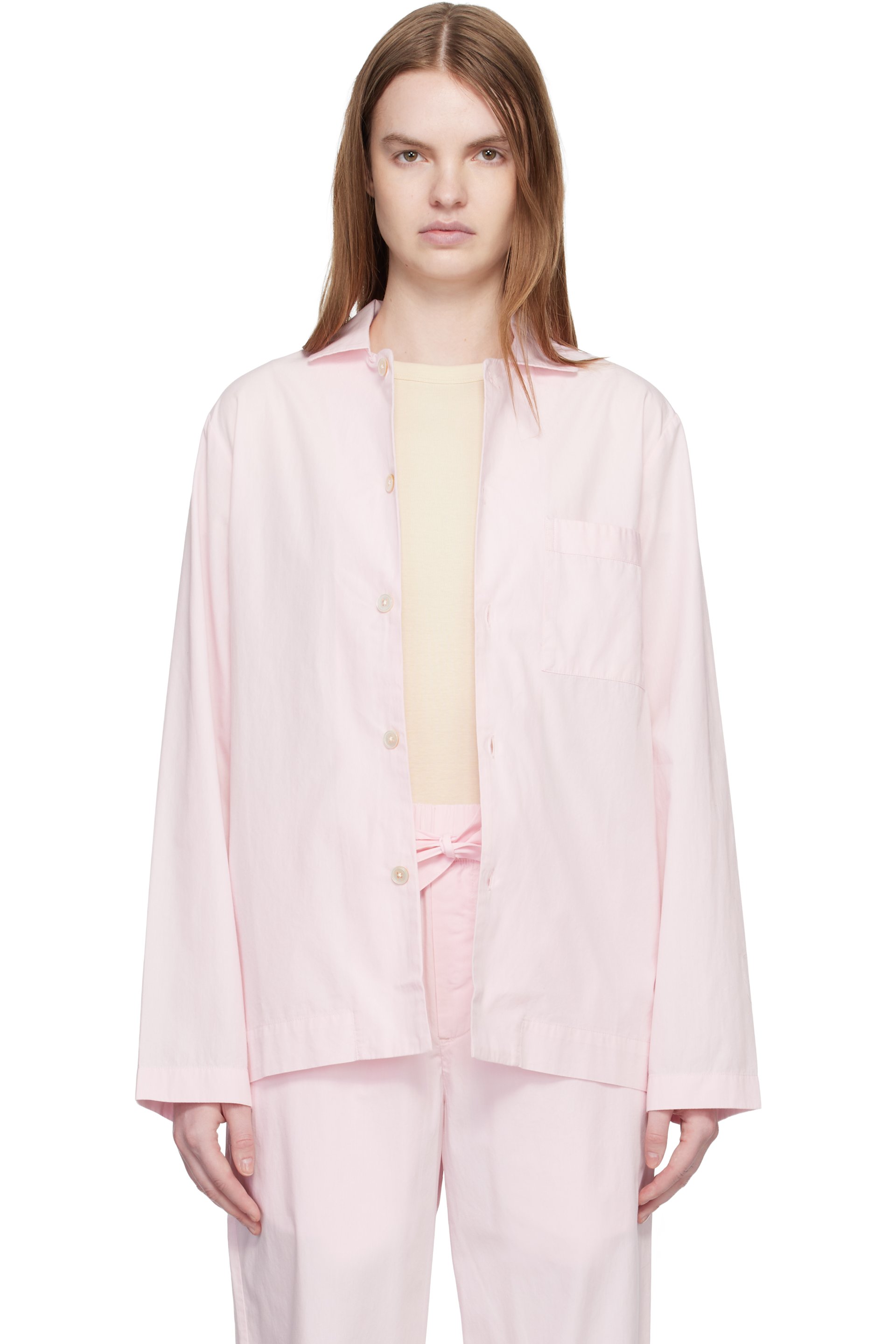 Tekla - Pink Poplin Long-Sleeved Pyjama Shirt