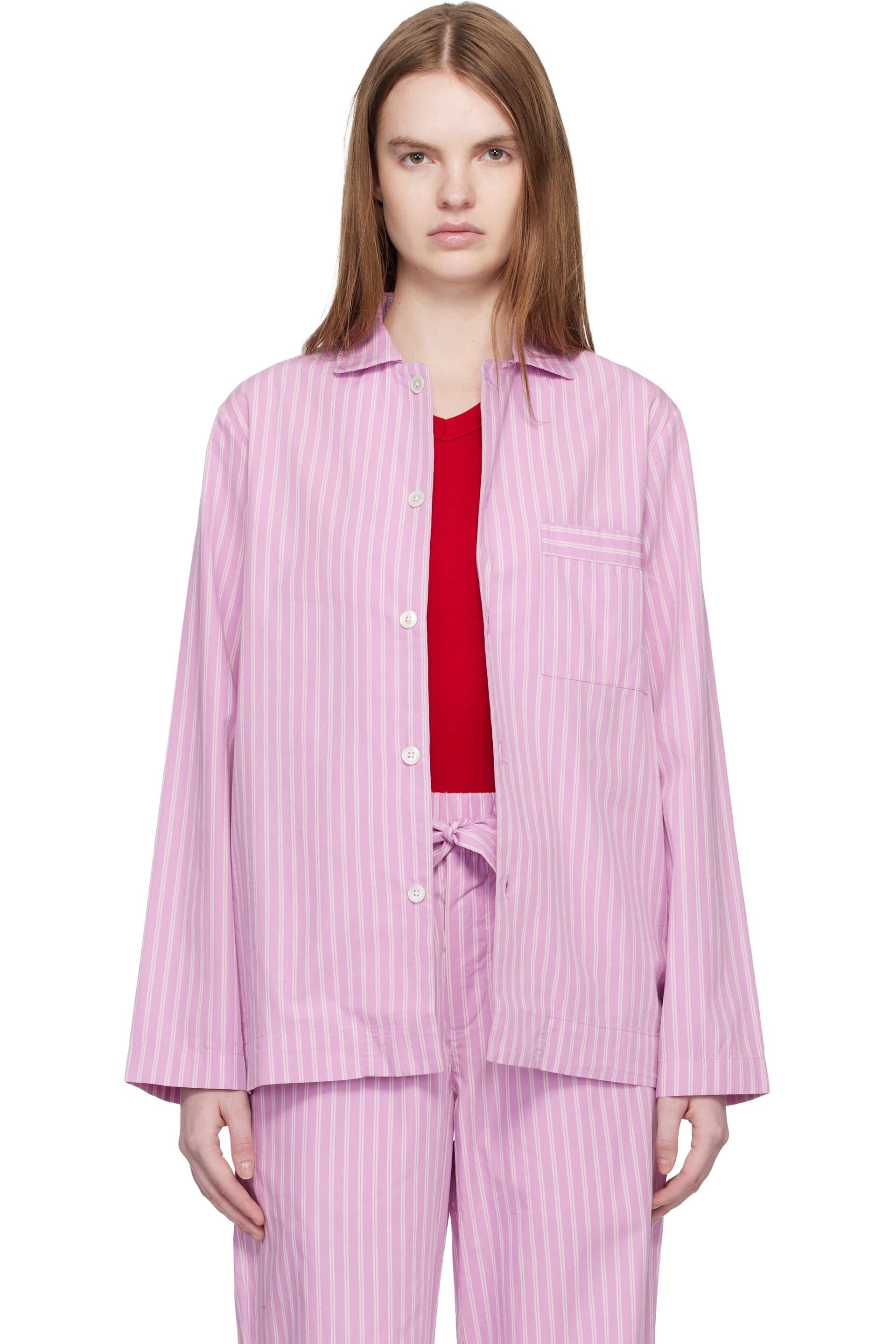 Tekla - Pink Long-Sleeved Pyjama Shirt