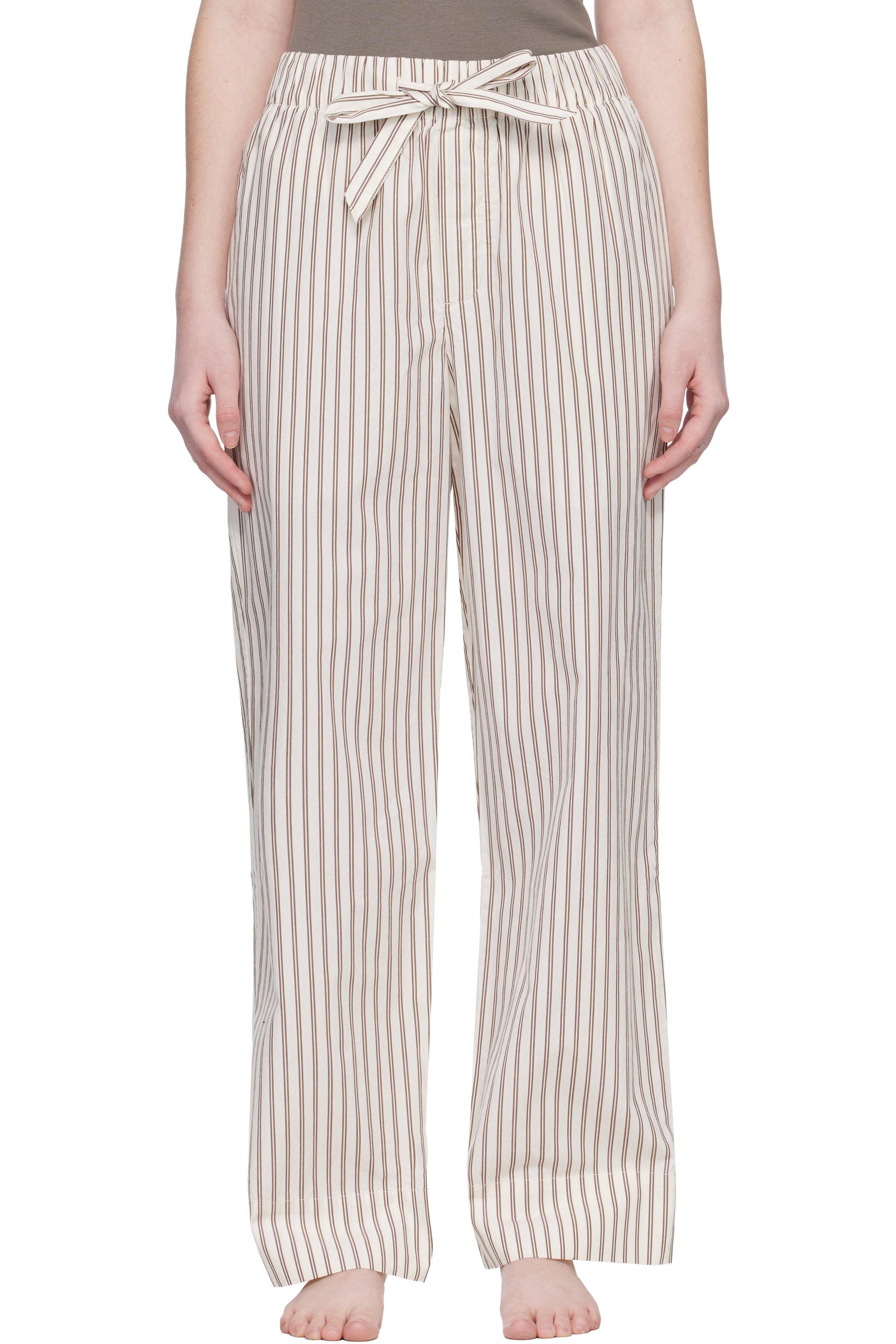 Tekla - Off-White & Brown Poplin Pyjama Pants