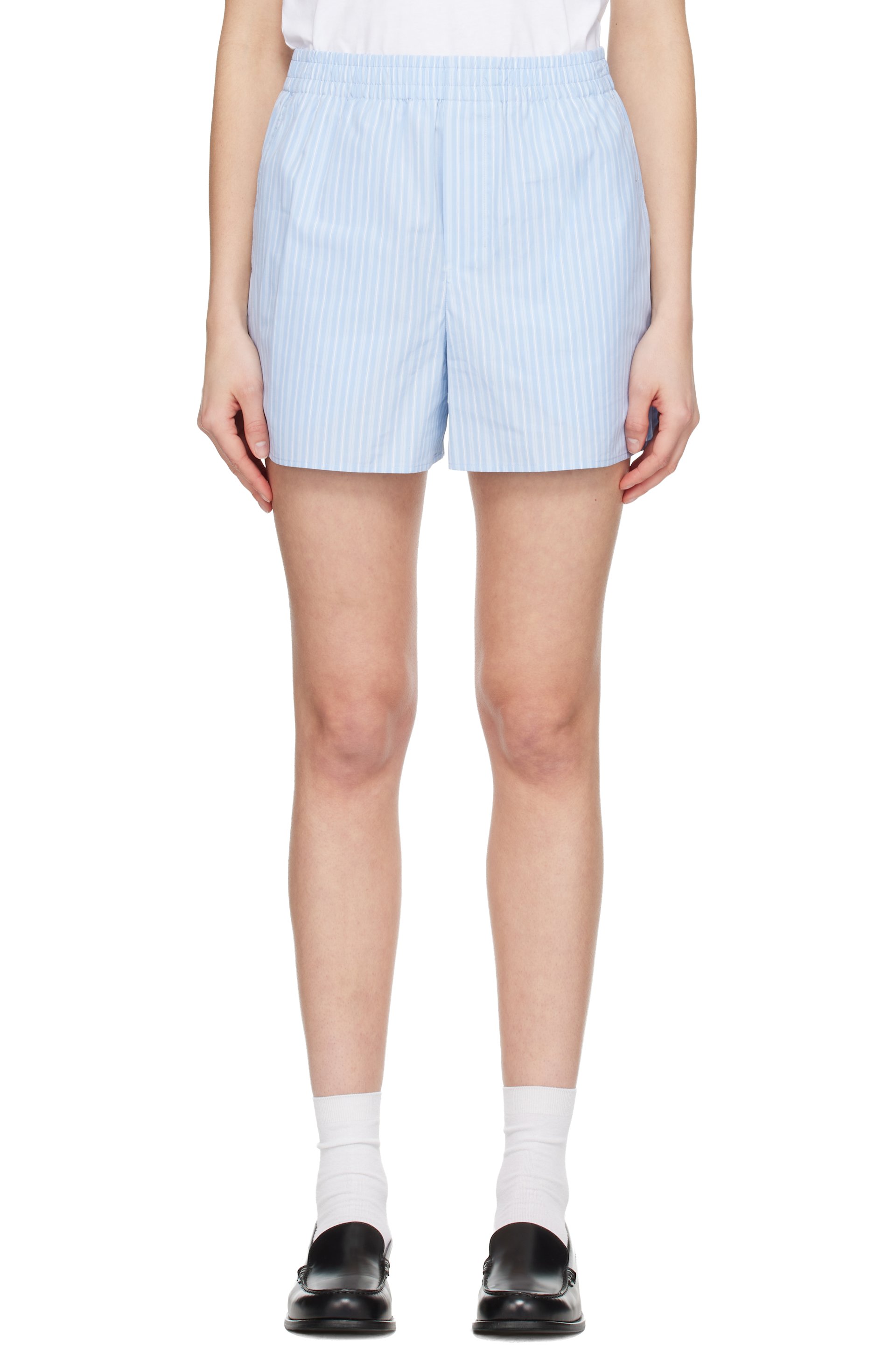 AMI Paris - Short bleu en coton à taille élastique