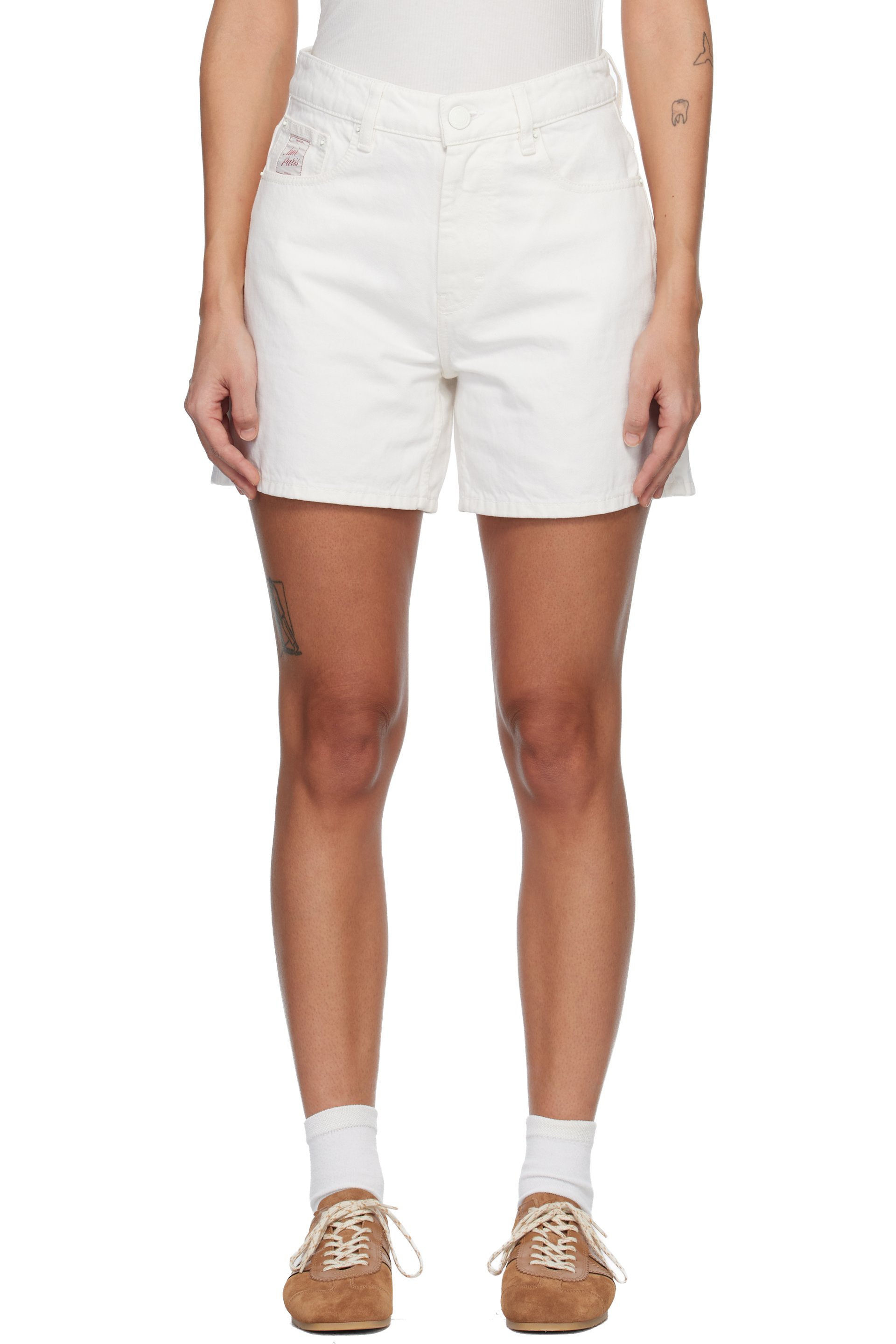 AMI Paris - Short blanc en denim à logo