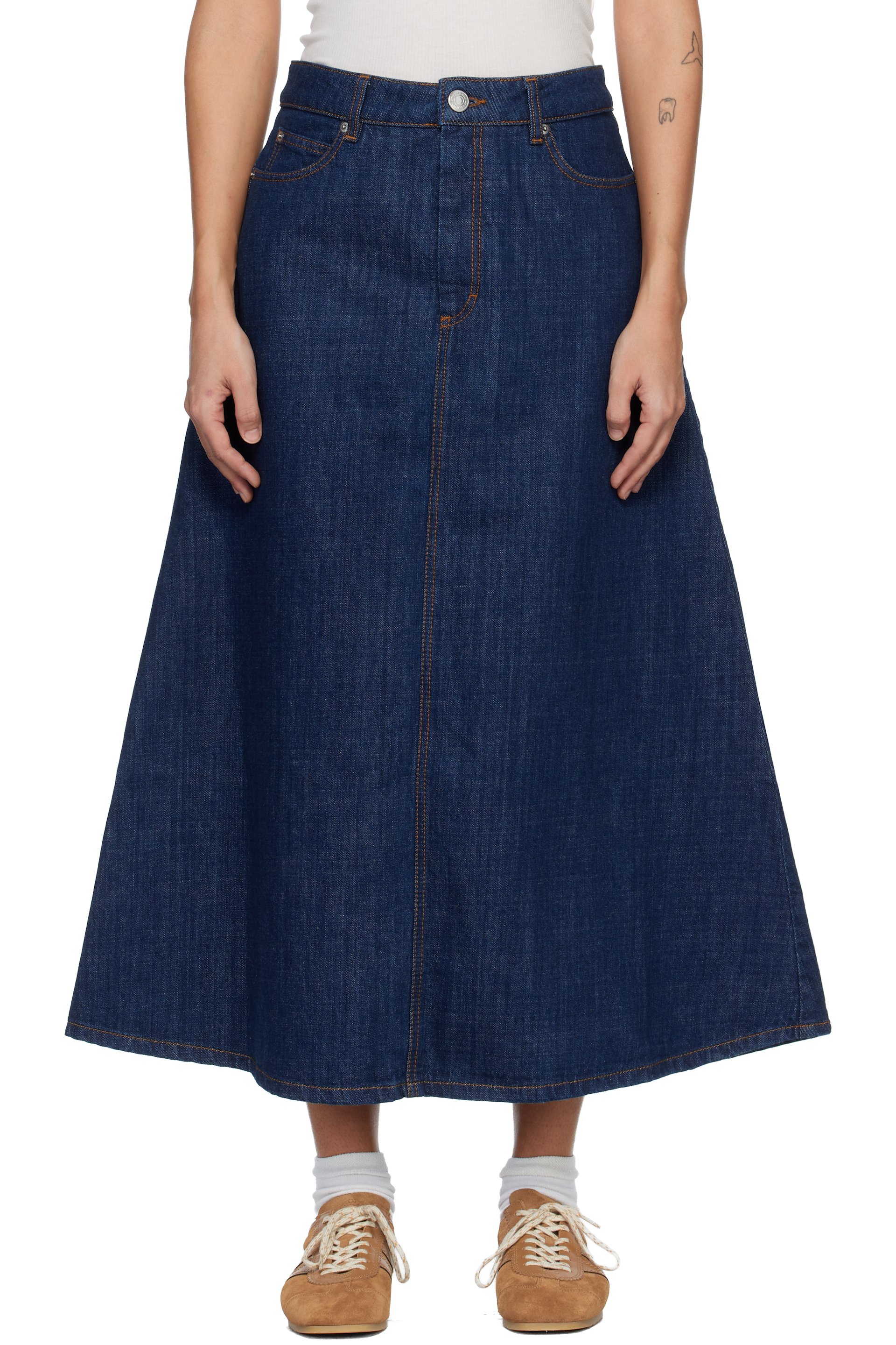 AMI Paris - Jupe longue bleue en denim