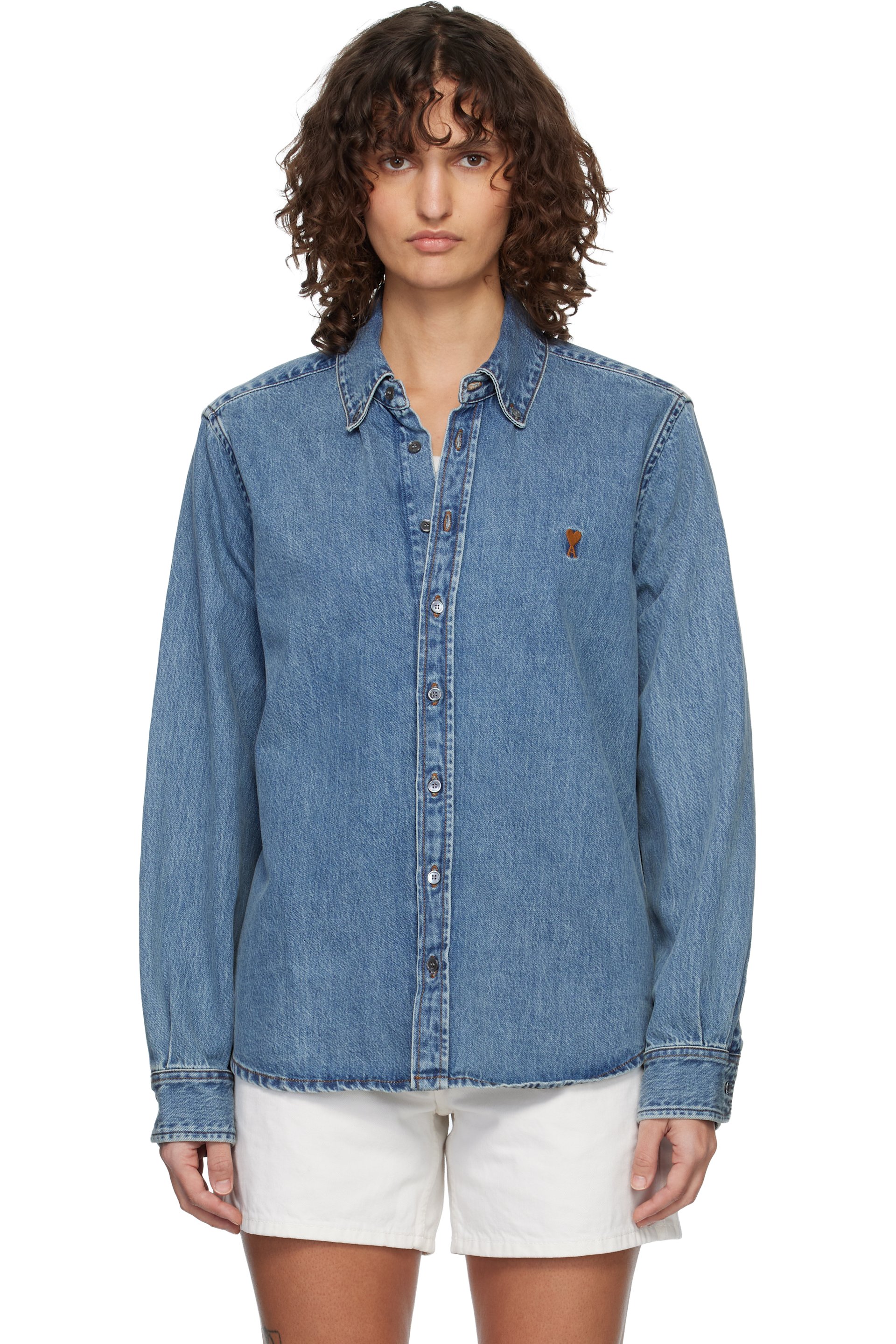 AMI Paris - Blue Cotton Ami de Coeur Denim Shirt