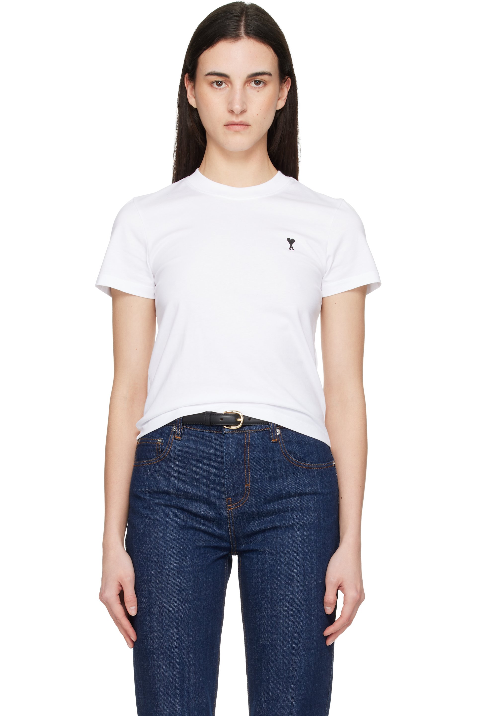 AMI Paris - T-shirt écourté blanc en coton à logo Ami de cœur