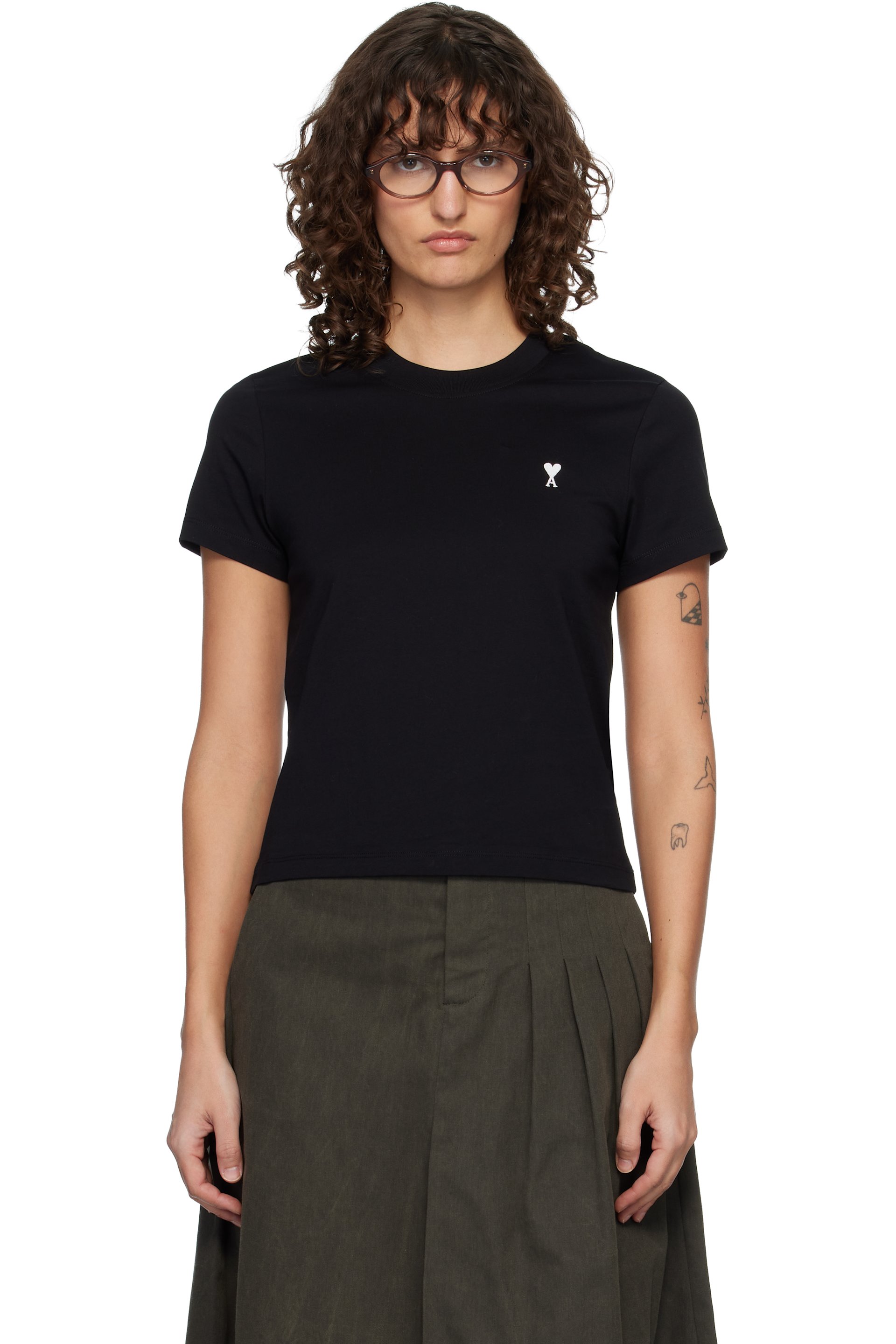 AMI Paris - T-shirt écourté noir à logo Ami de cœur
