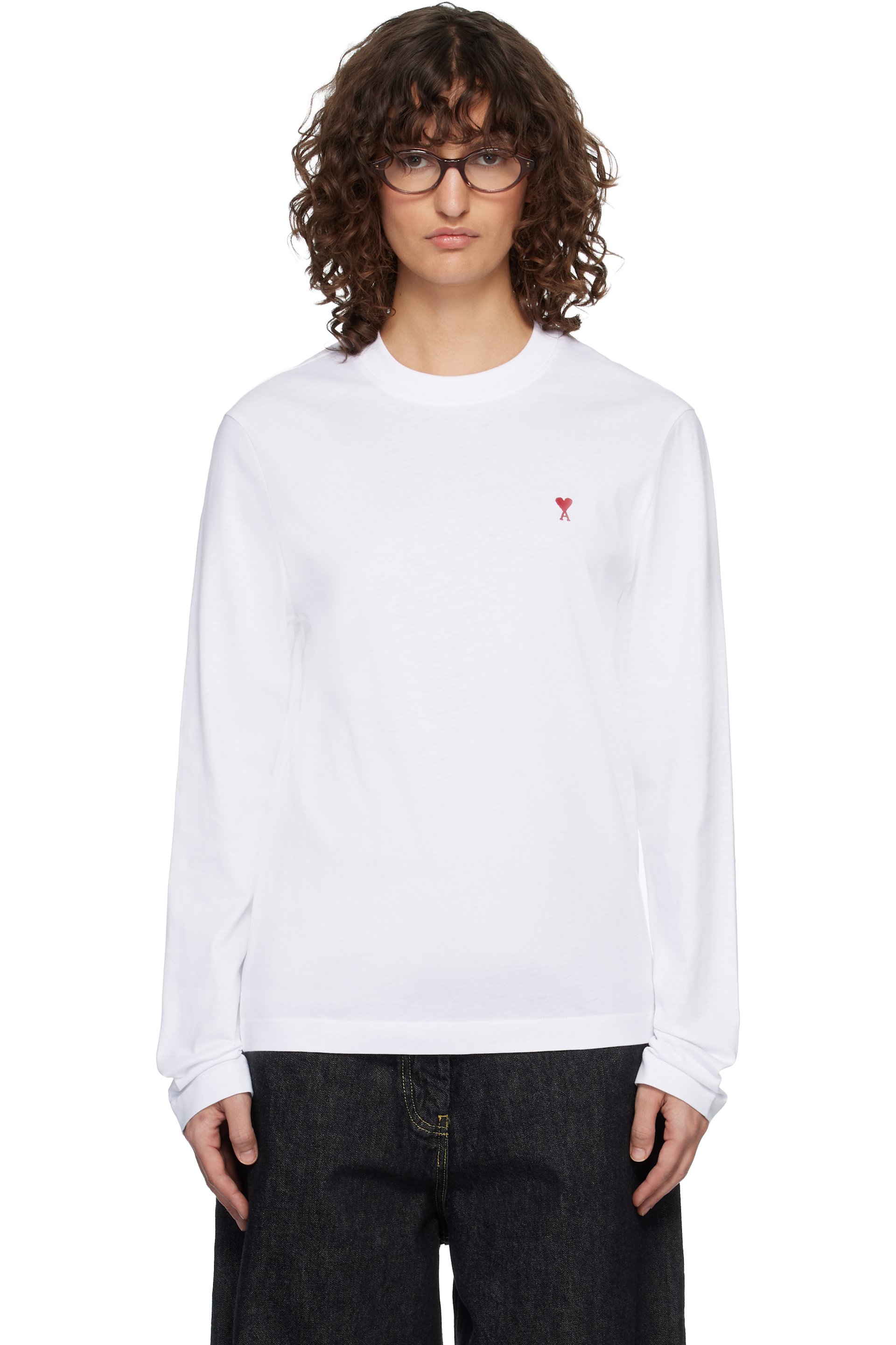 AMI Paris - T-shirt à manches longues blanc à logo Ami de cœur