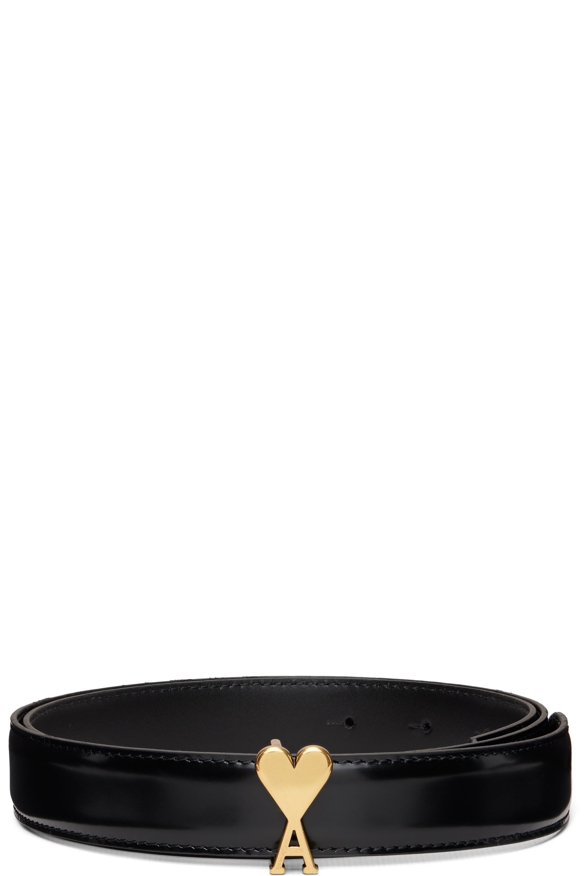 AMI Paris - Ceinture noire en cuir à logo Ami de cœur
