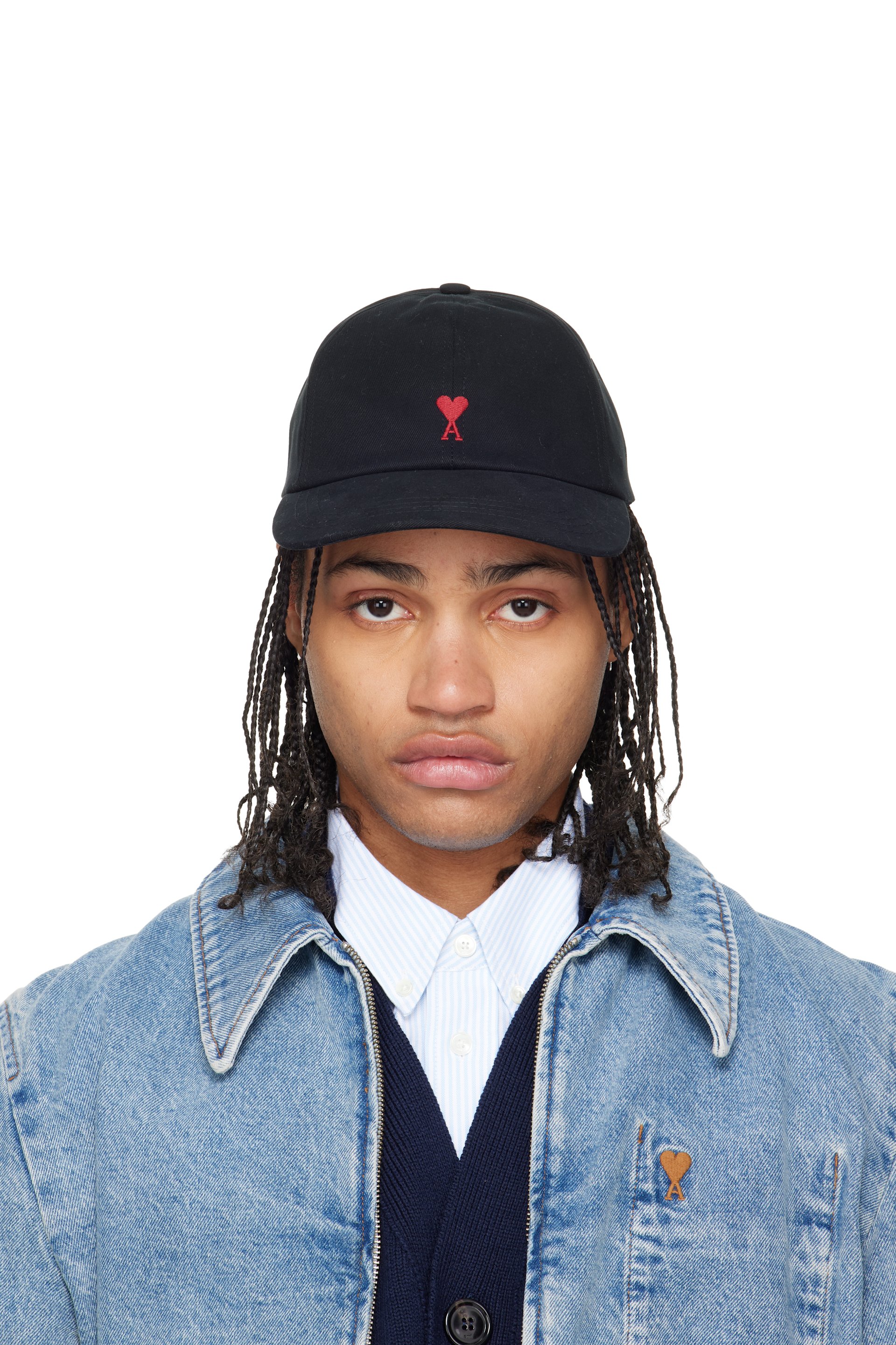 AMI Paris - Black Cotton Ami de Coeur Embroidery Cap