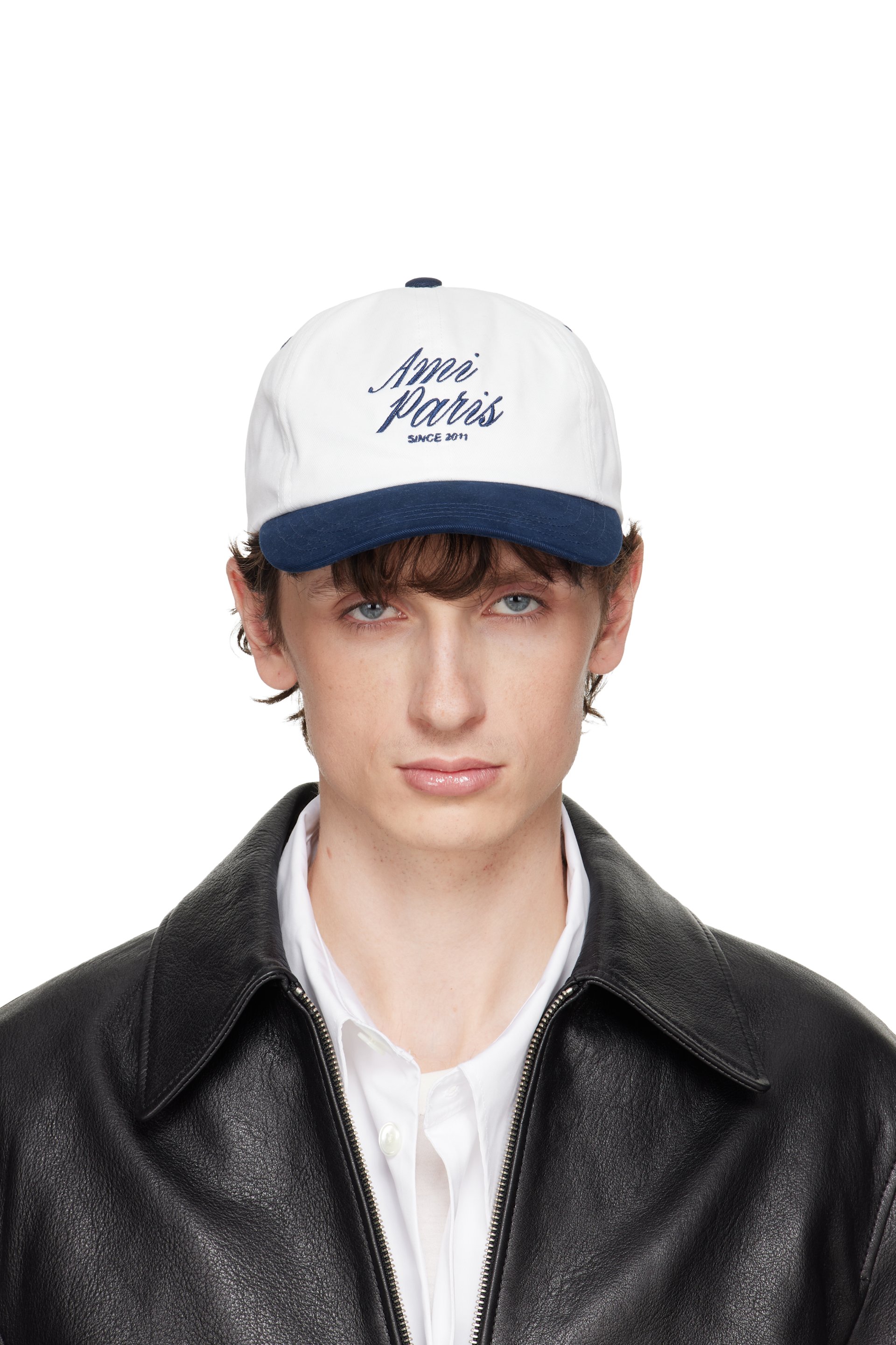 AMI Paris: ネイビー＆ホワイト Bicolor Cotton 'Ami Paris' キャップ