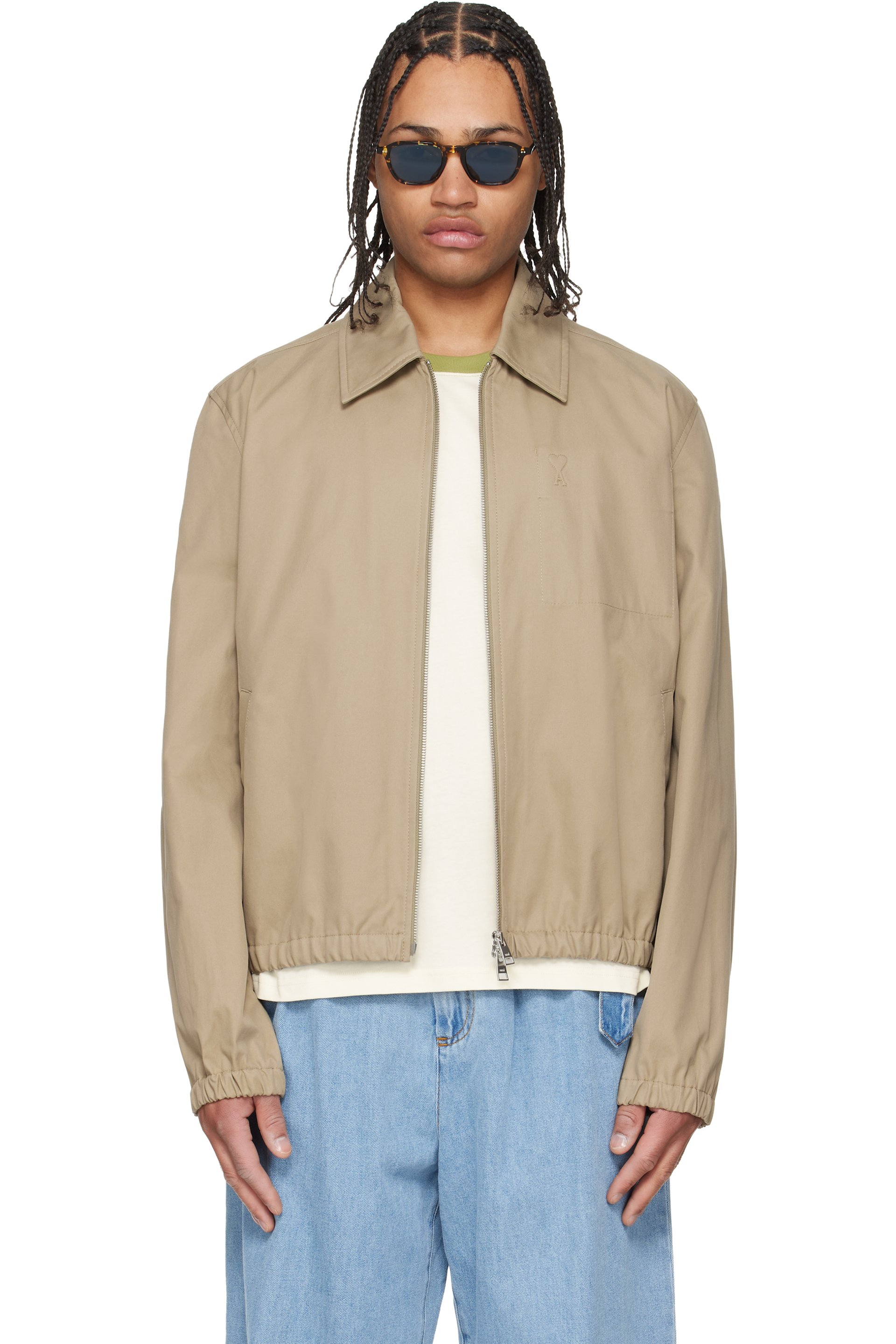 AMI Paris - Beige Cotton 'Ami De Coeur' Zipped Jacket