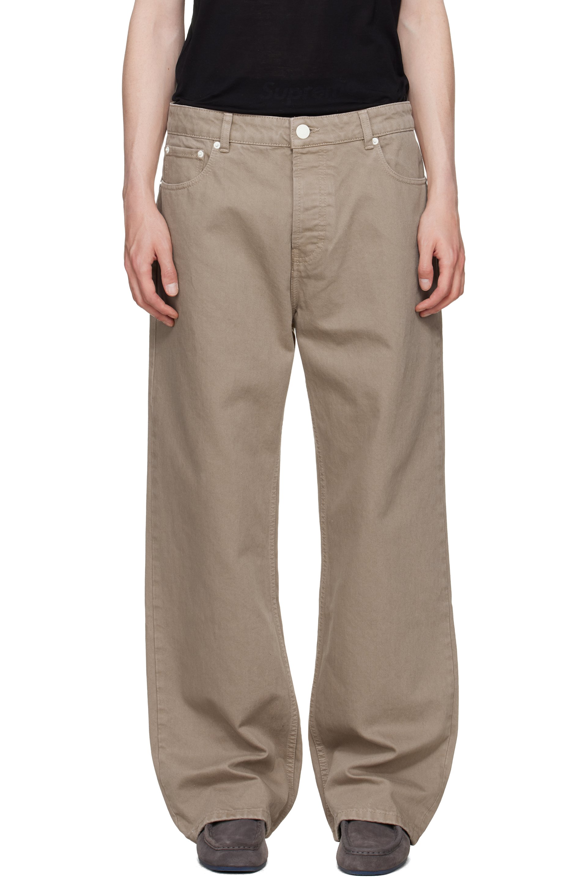 AMI Paris - Beige Cotton Large Fit Jeans