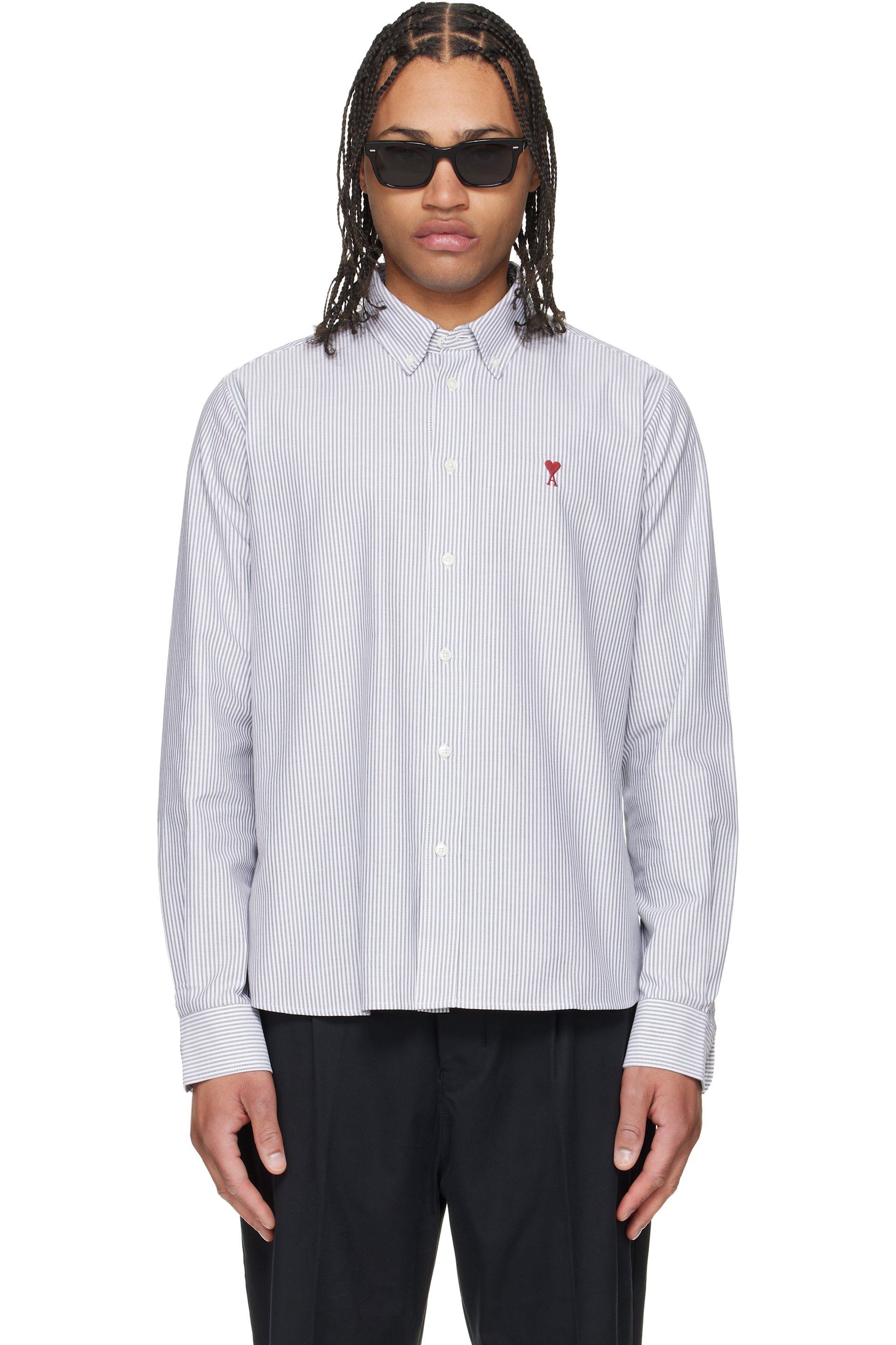 AMI Paris - Gray Cotton Ami de Coeur Oxford Shirt