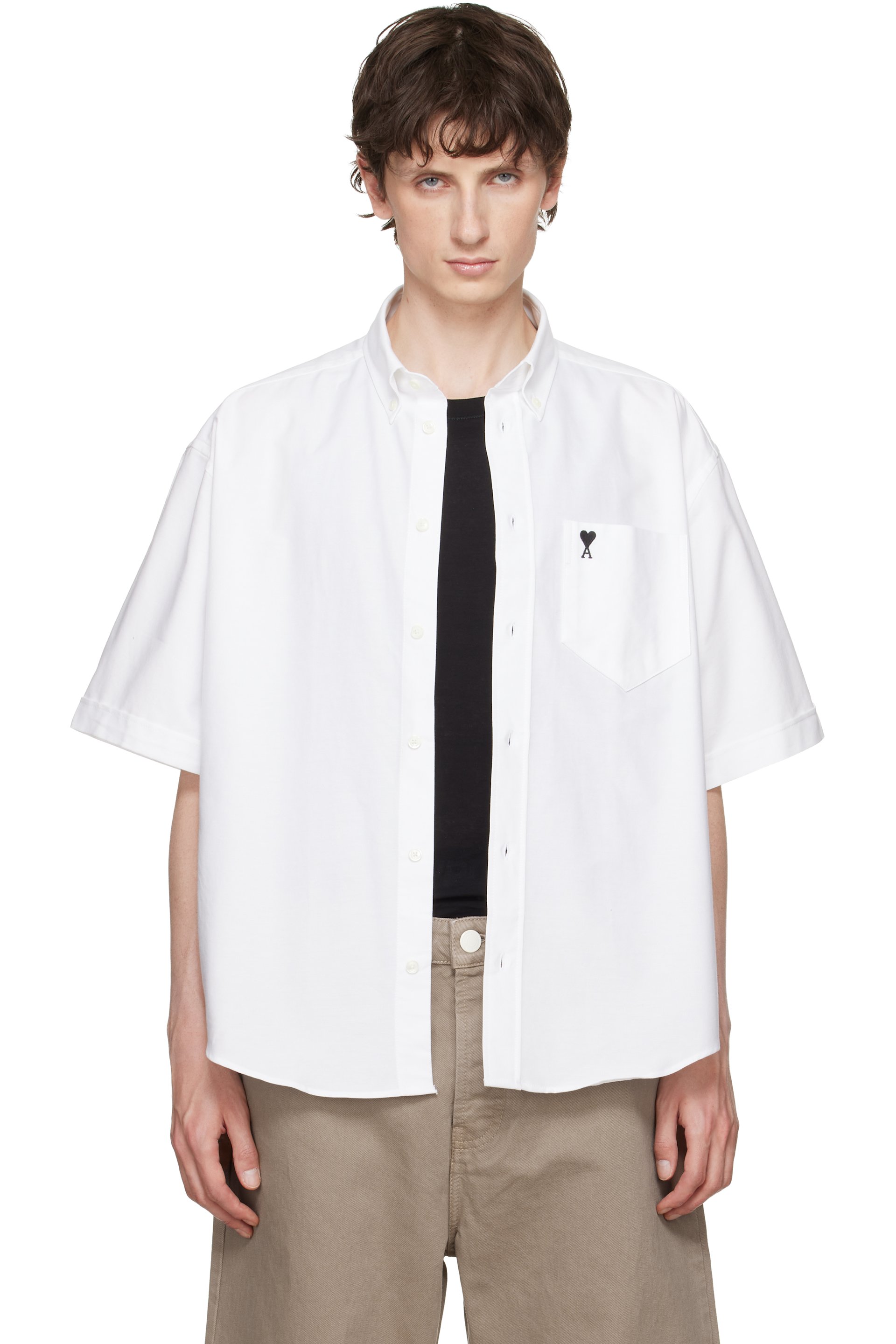 White Boxy Embroidered 'Ami de Coeur' Shirt by AMI Paris on Sale