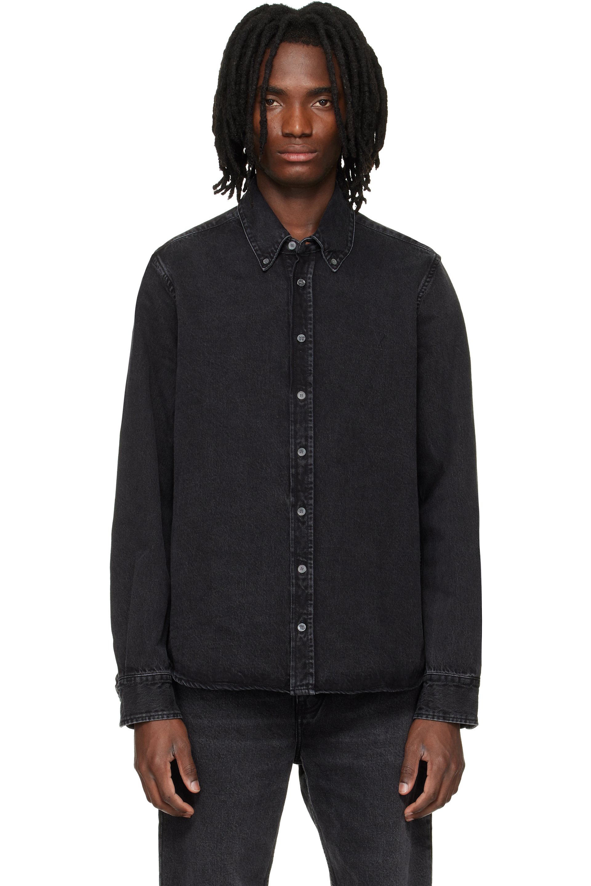AMI Paris - Black Cotton Ami De Coeur Denim Shirt